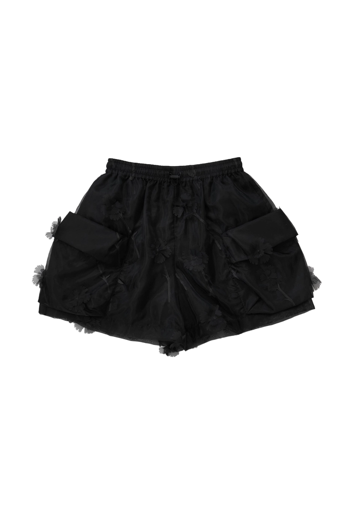 Simone Rocha Carnation Organza Layered Flap Cargo Shorts Black