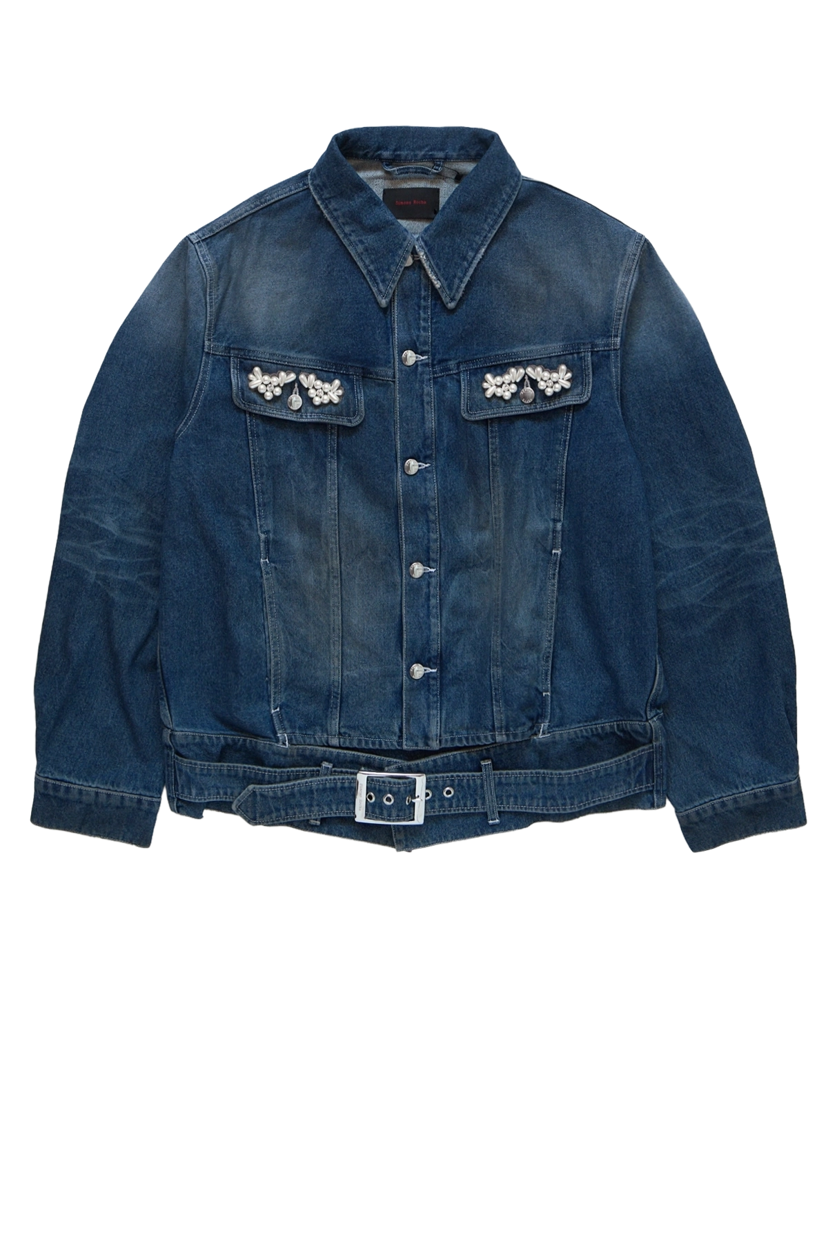 Simone Rocha Multi Belt Waist Tail Denim Trucker Jacket W/ Emb Blue
