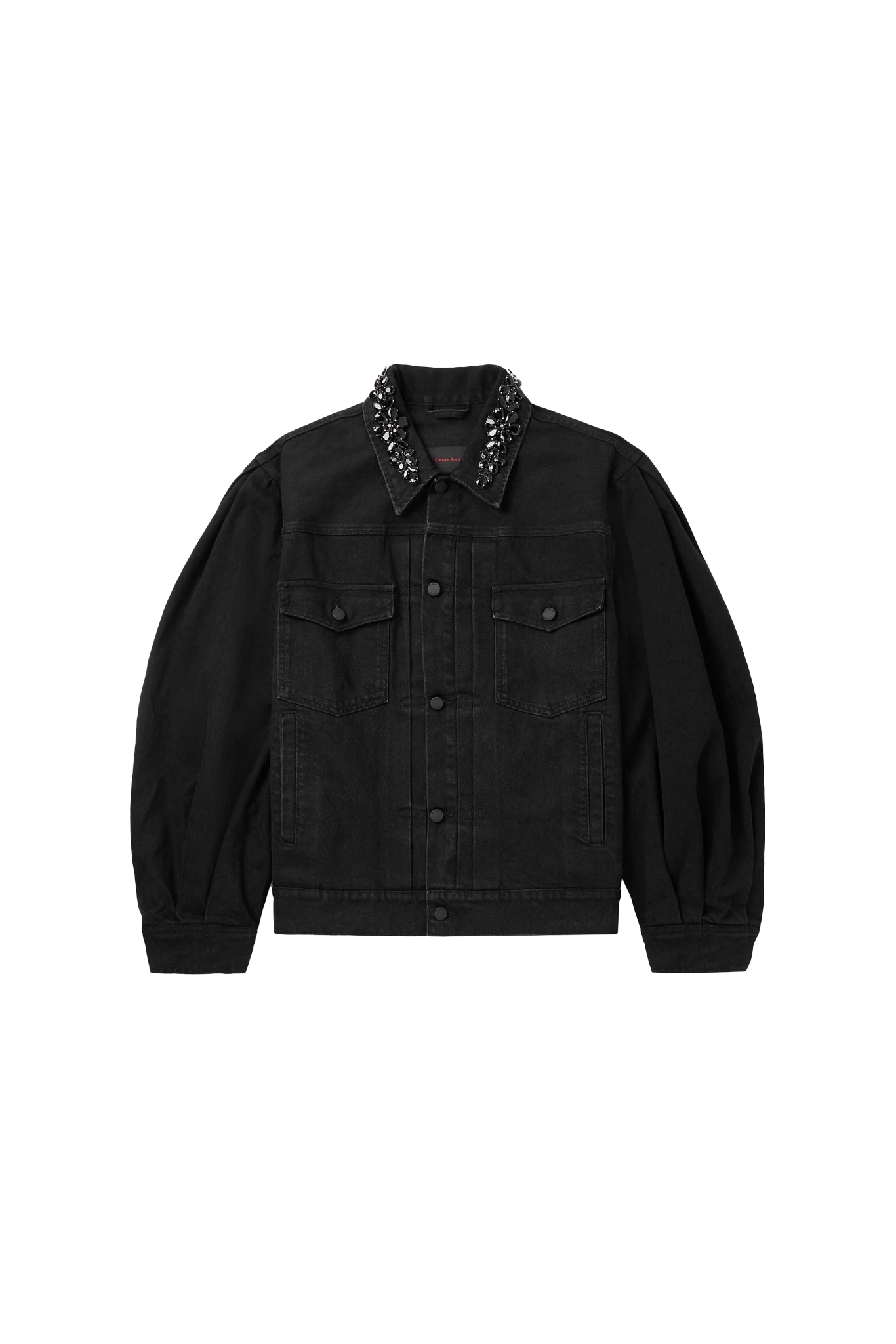 Simone Rocha Puff Sleeve Denim Jacket W/ Emb Black