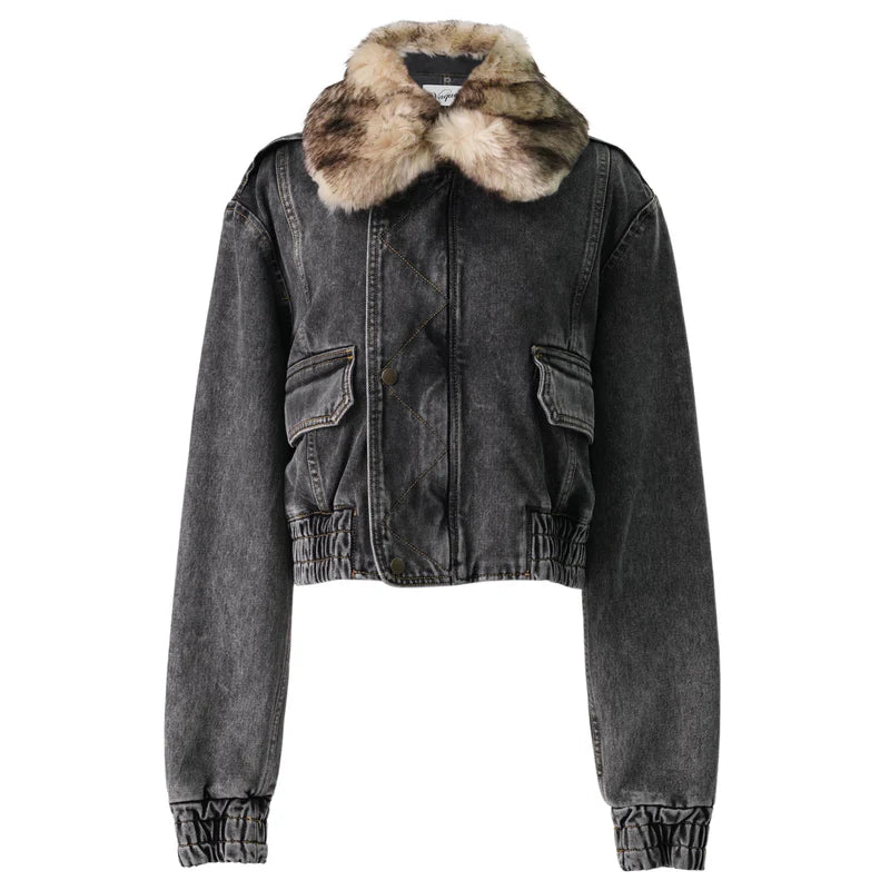 VAQUERA Women Denim Bomber Jacket Woven Black