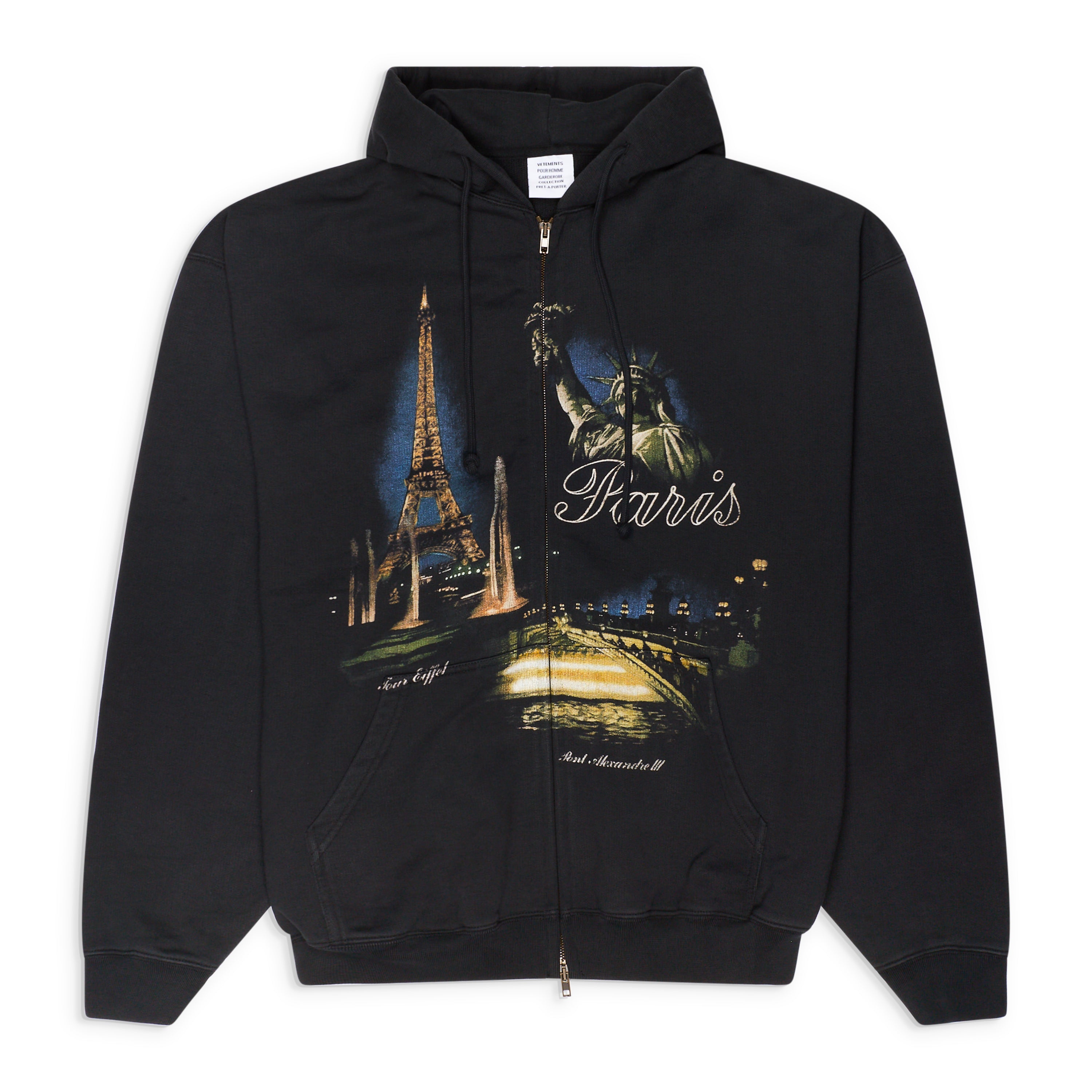 VETEMENTS Paris Tourist Zip-Up Hoodie Black