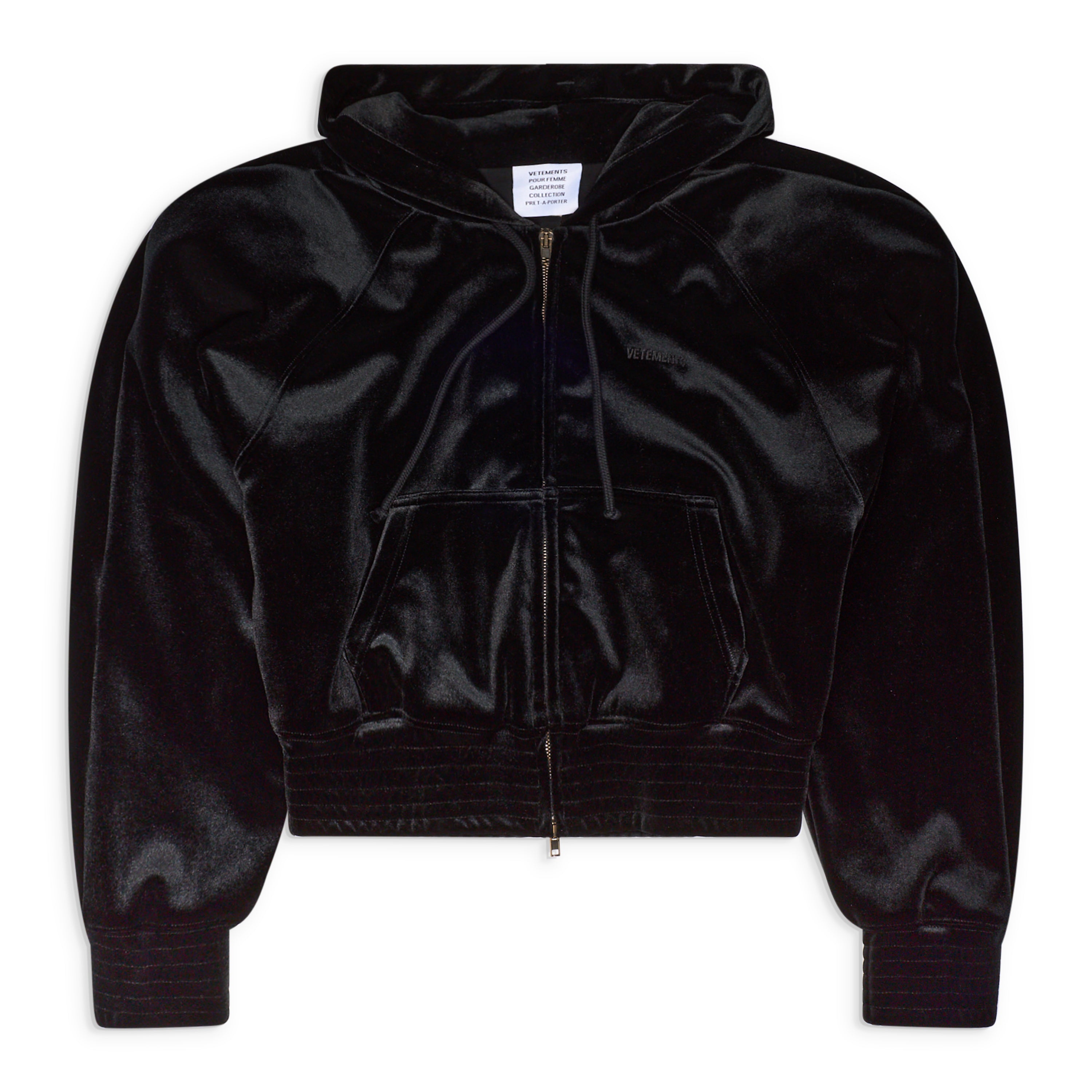 VETEMENTS Velvet Rounded Shoulder Zip-Up Hoodie Black