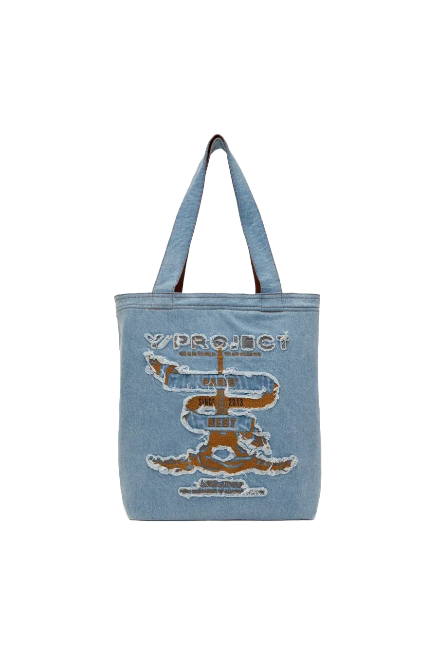 Y/PROJECT Denim Tote Bag With Paris Best Patch Blue