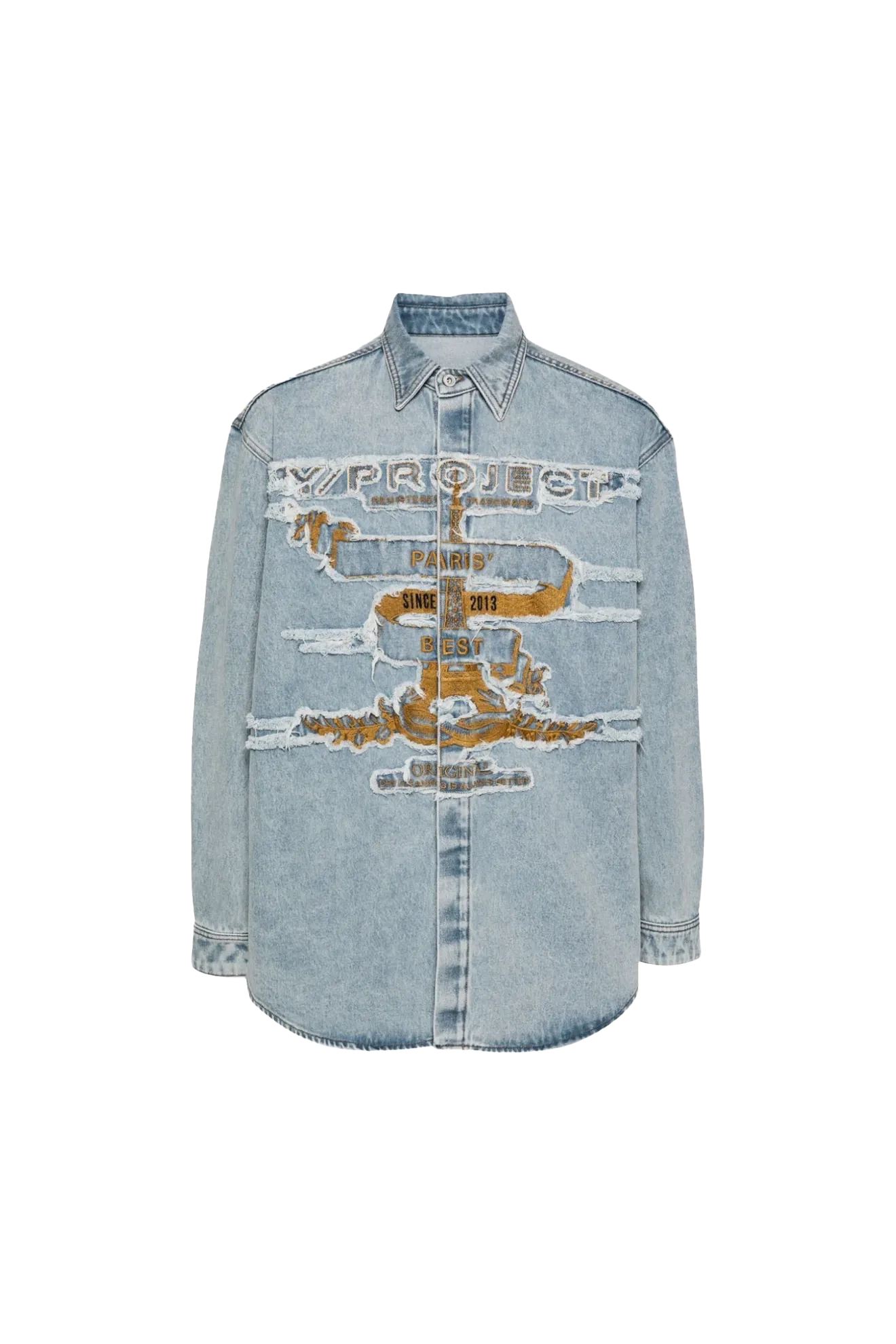 Y/PROJECT Paris Best Patch Denim Shirt Blue – ESSXNYC Y/PROJECT Paris Best Patch Denim Shirt Blue – ESSXNYC