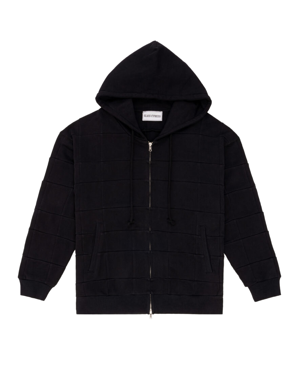 Glass Cypress Black Patchwork Zip Up Hoodie Black
