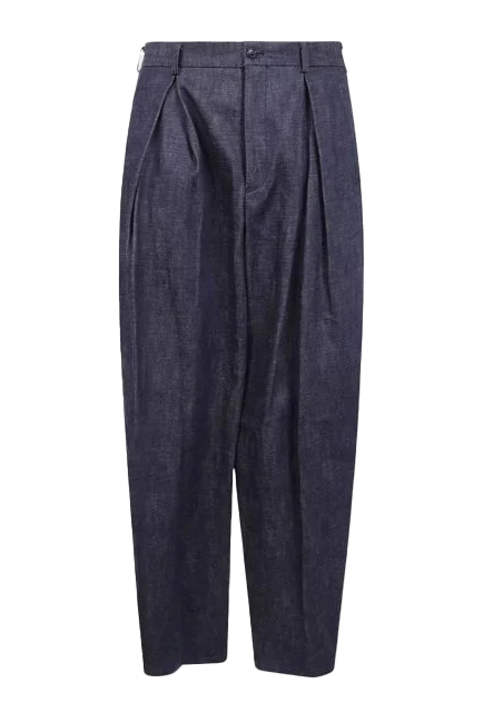 Cdg Homme Plus Pleated Denim Trousers 1-Indigo