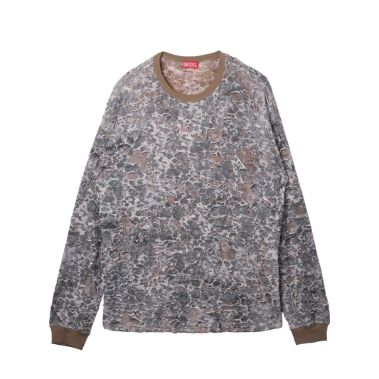 DIESEL CAMO BURN OUT PRINT LONG SLEEVE T-SHIRT