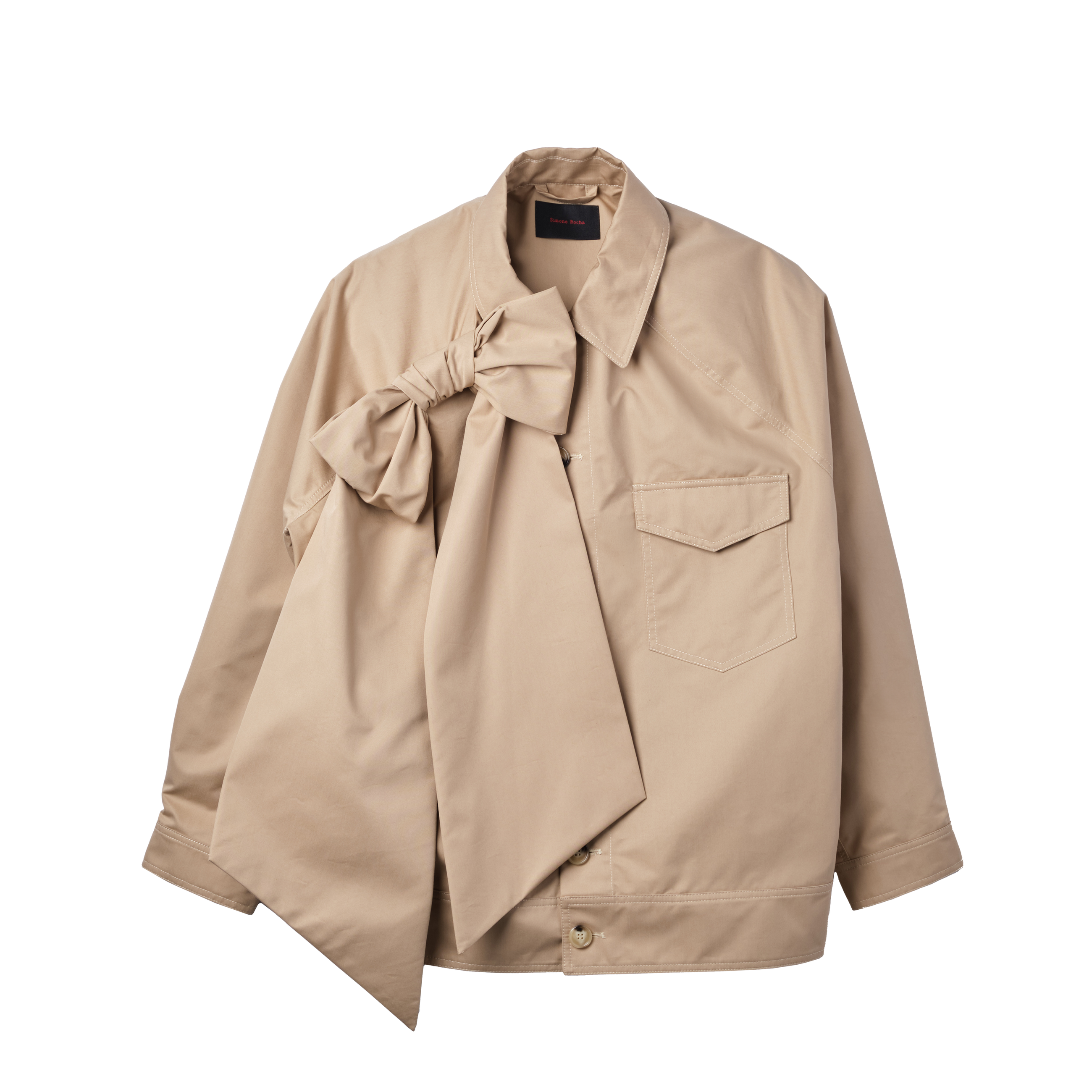 Simone Rocha Paper Cotton Workwear Jacket With Bow Beige 6188