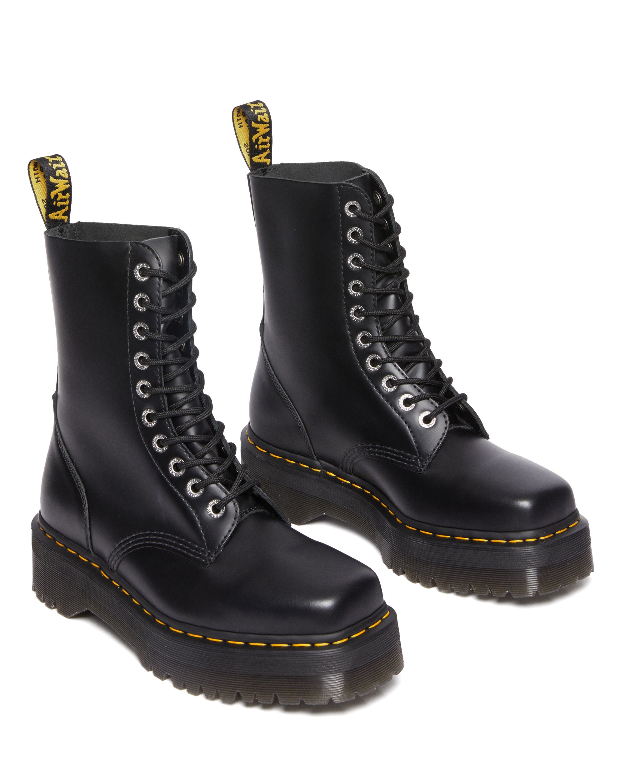 DR. MARTENS 1490 QUAD SQUARED POLISHED SMOOTH LACE UP BOOT BLACK