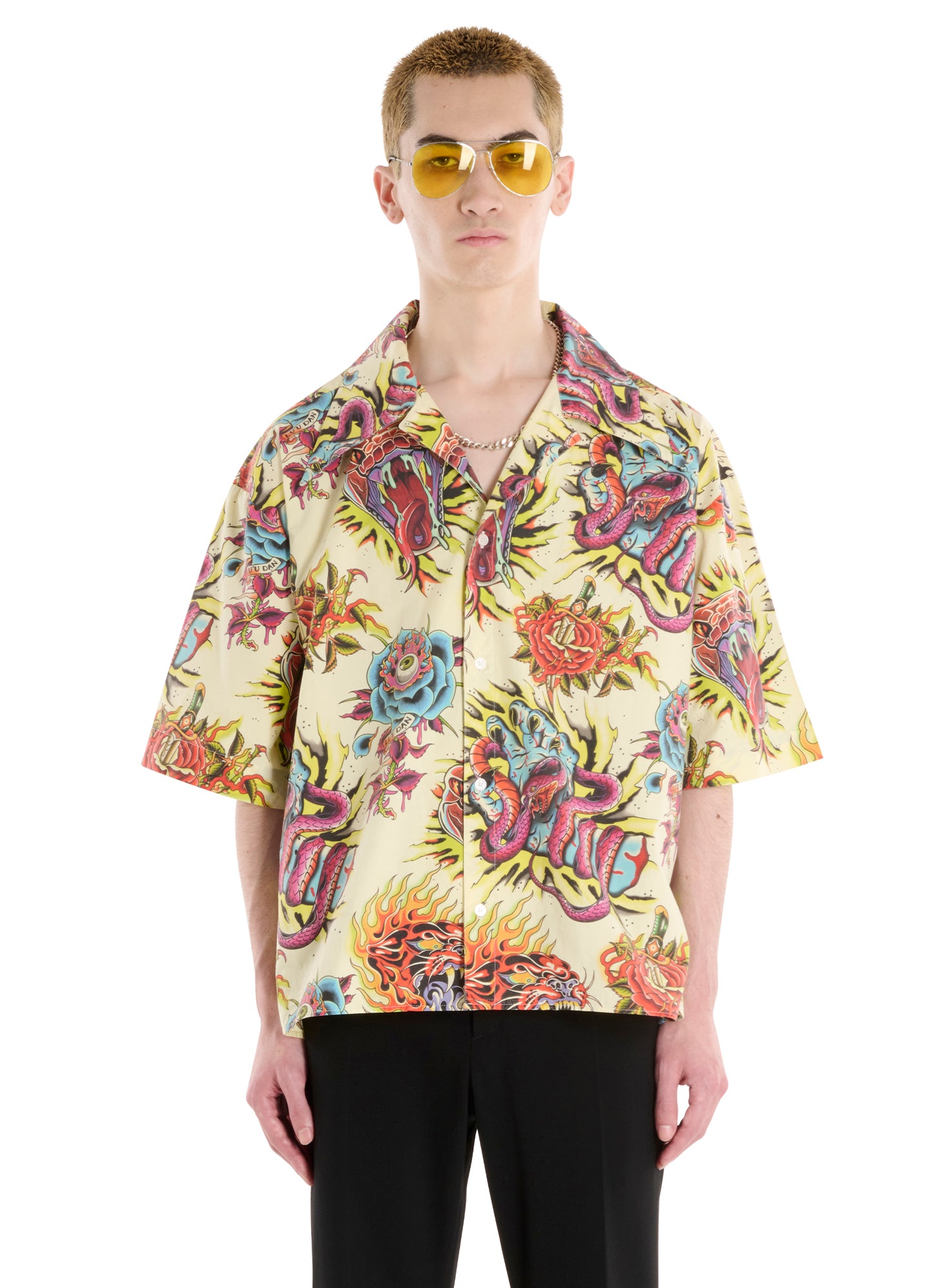 Luu Dan Printed Boxy Short Sleeve Shirt Yellow 12349