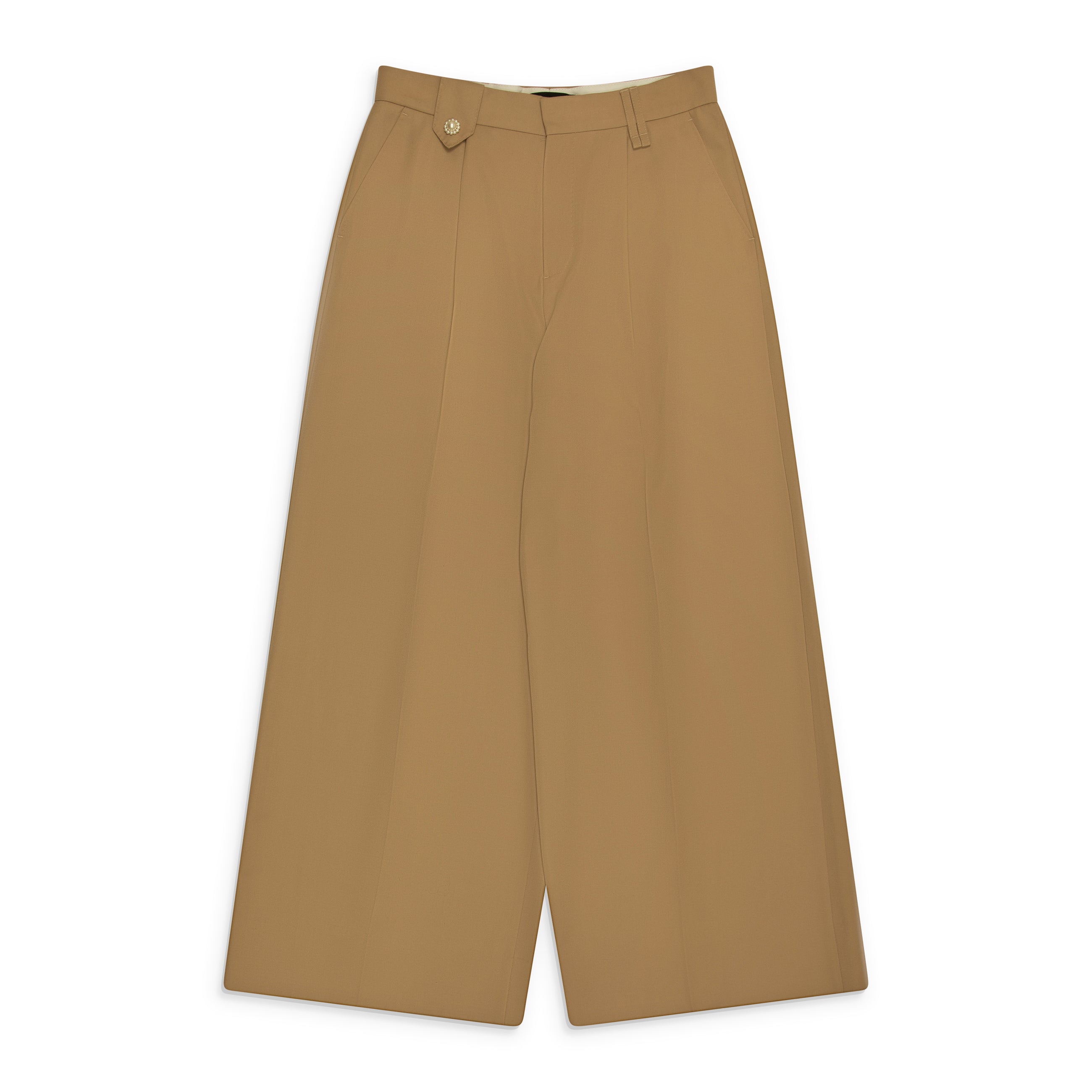 Simone Rocha Wide Leg Belt Loop Tab Trousers W/ Daisy Beige