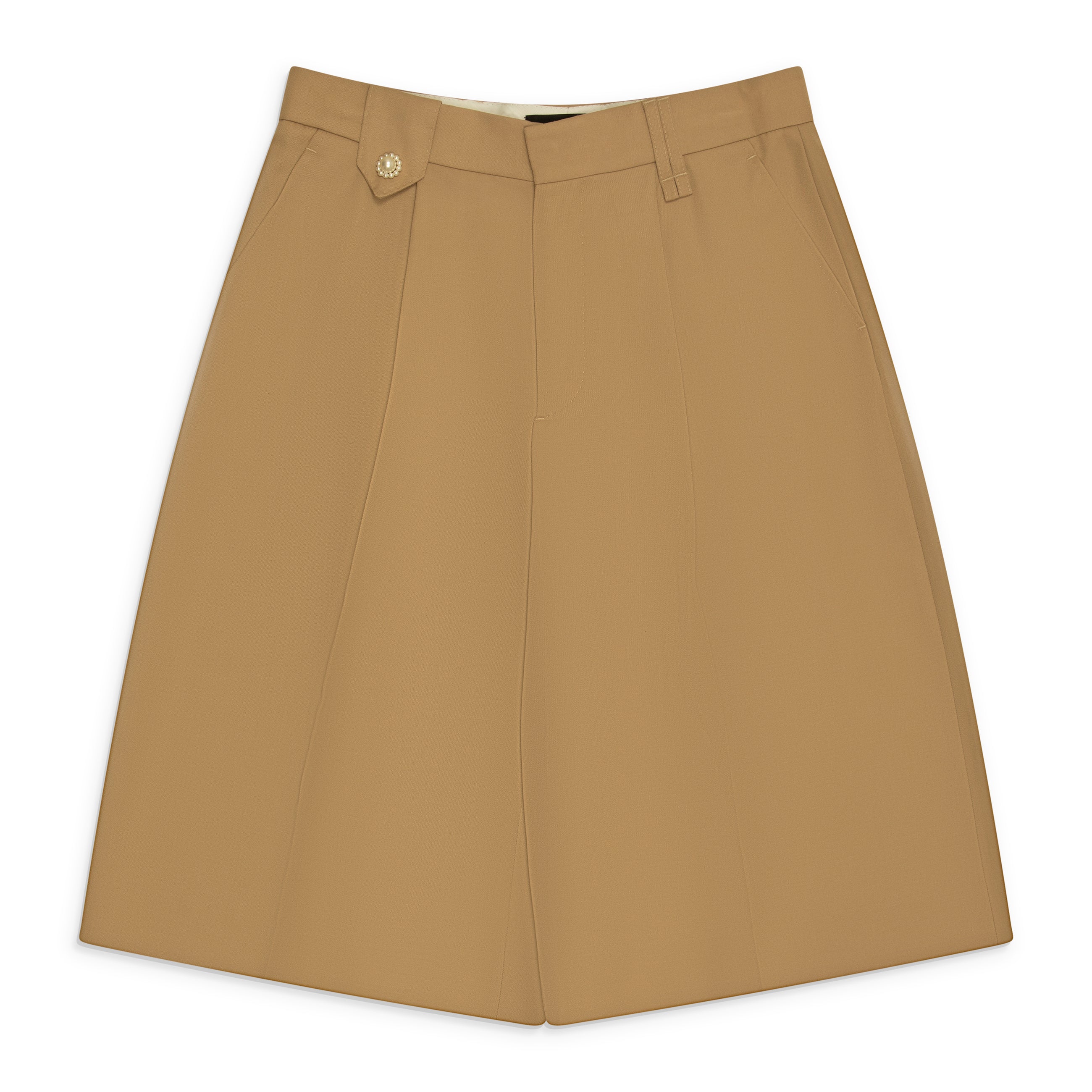 Simone Rocha Tailored Wide Leg Belt Loop Tab Shorts W/ Daisy Beige