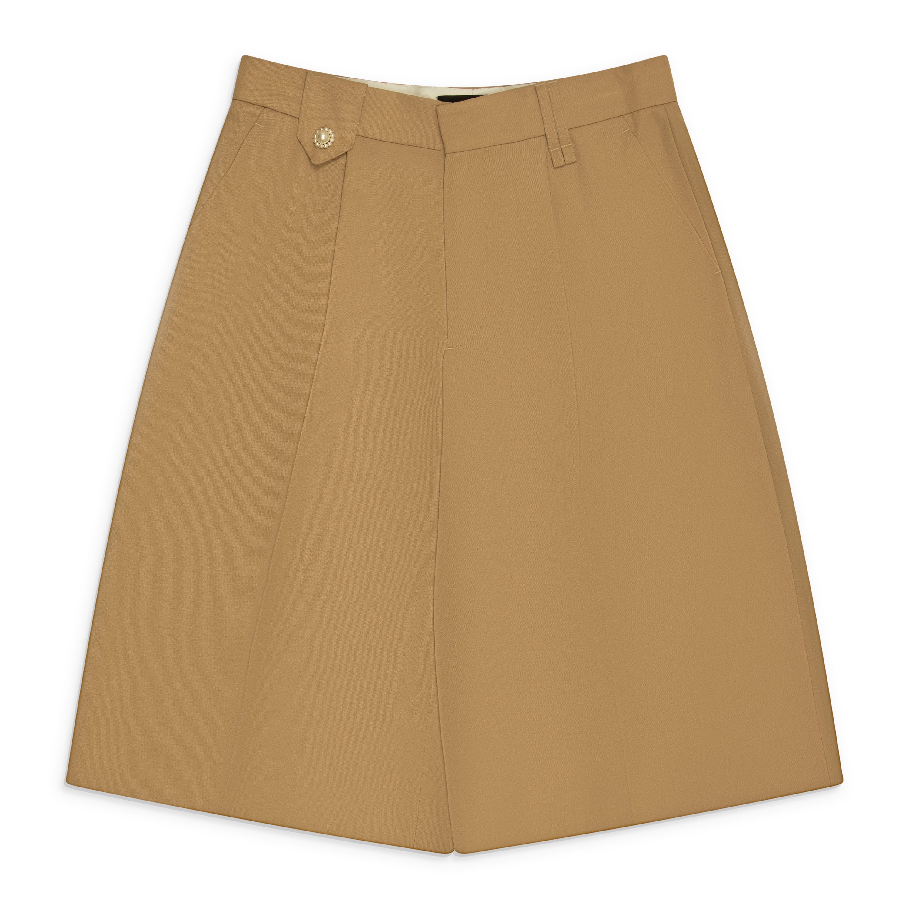 Simone Rocha Tailored Wide Leg Belt Loop Tab Shorts W/ Daisy Beige
