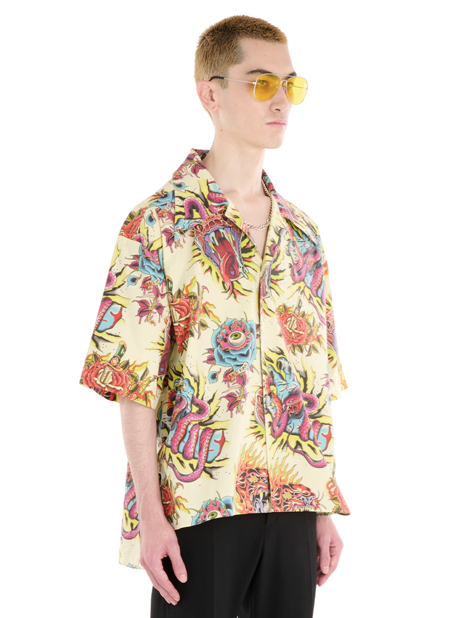 Luu Dan Printed Boxy Short Sleeve Shirt Yellow 12351