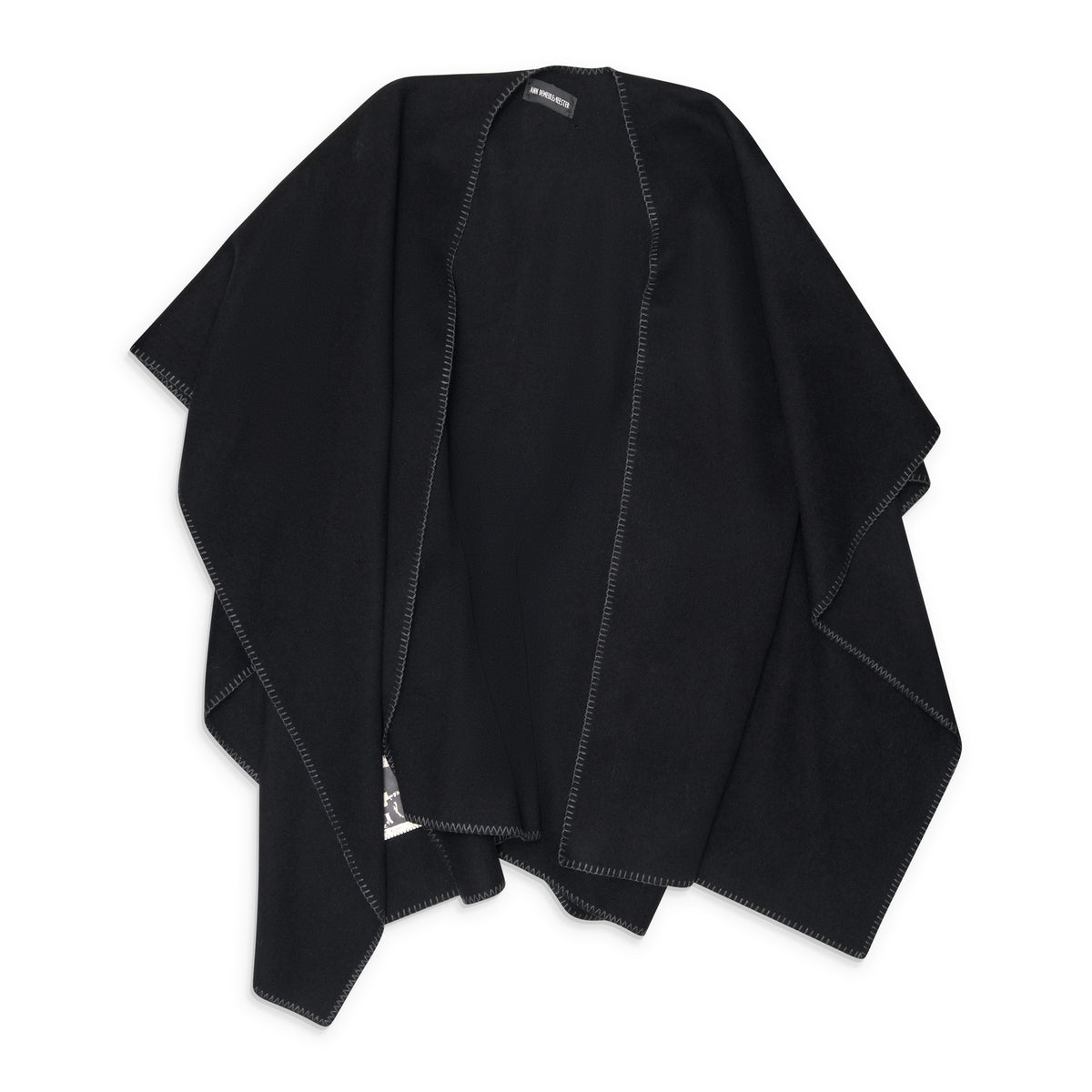 Ann Demeulemeester Ovart Rectangular Cape With Printed Leather Patch Black