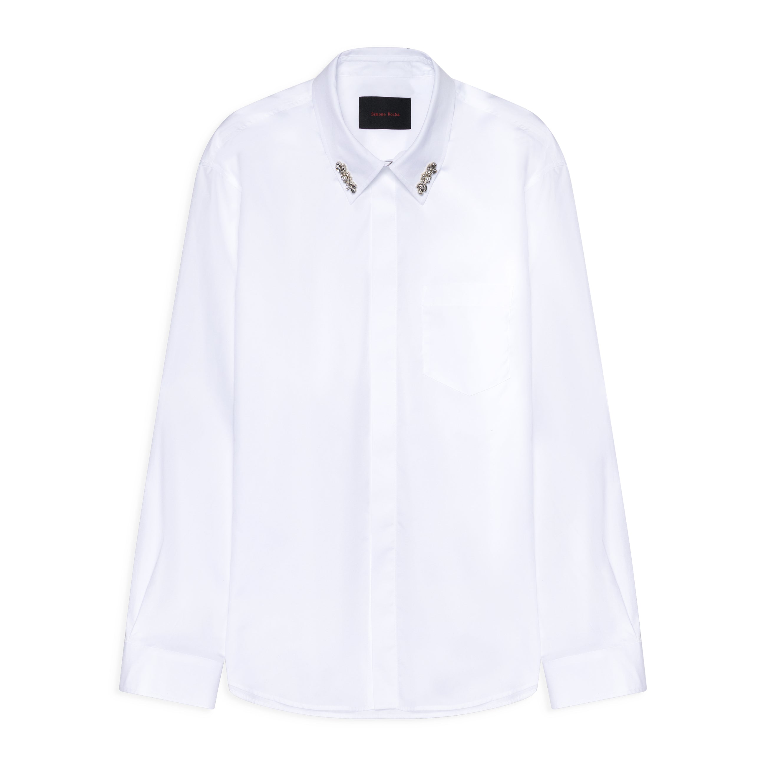 Simone Rocha Classic Concealed Button Shirt W/ Emb White