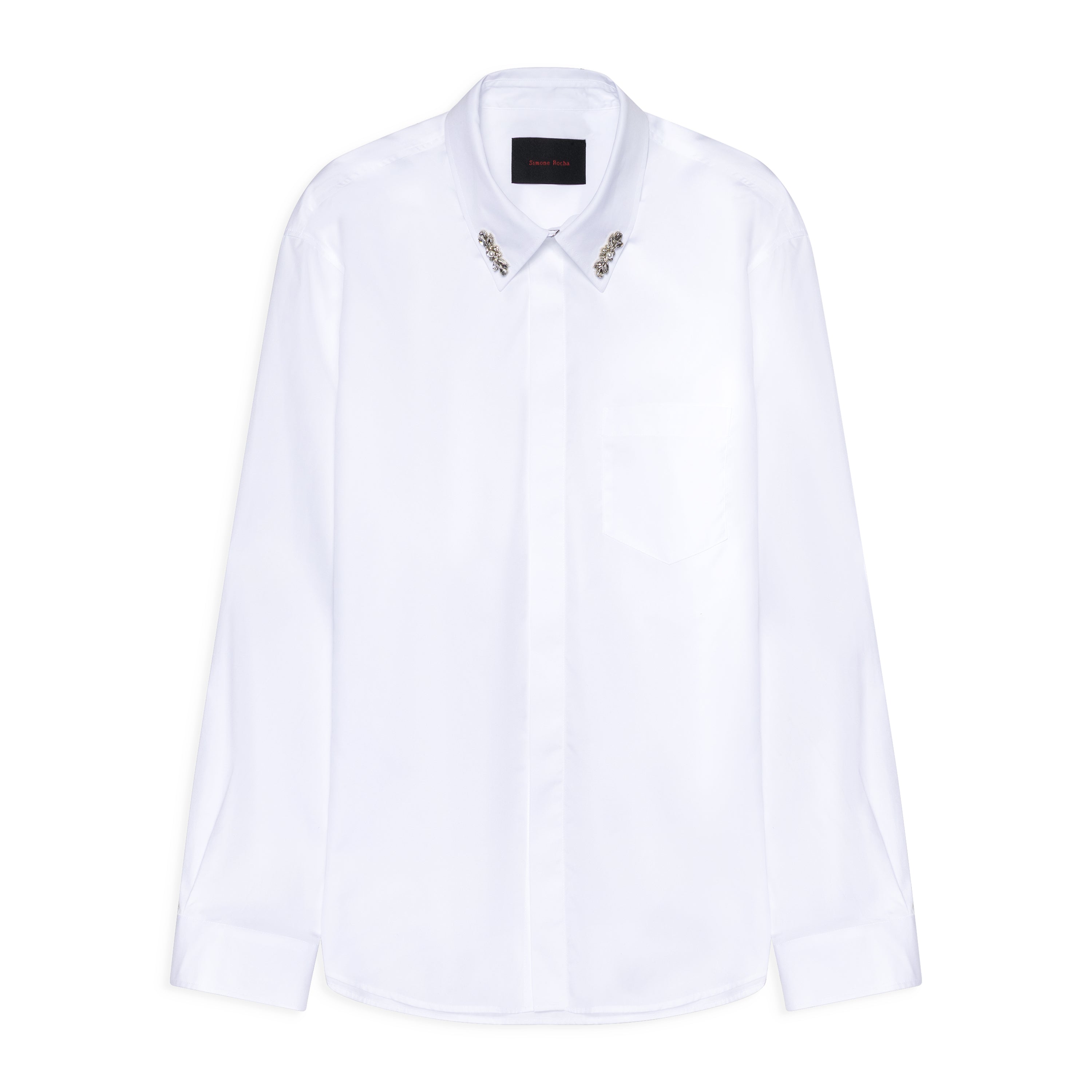 Simone Rocha Classic Concealed Button Shirt W/ Emb White