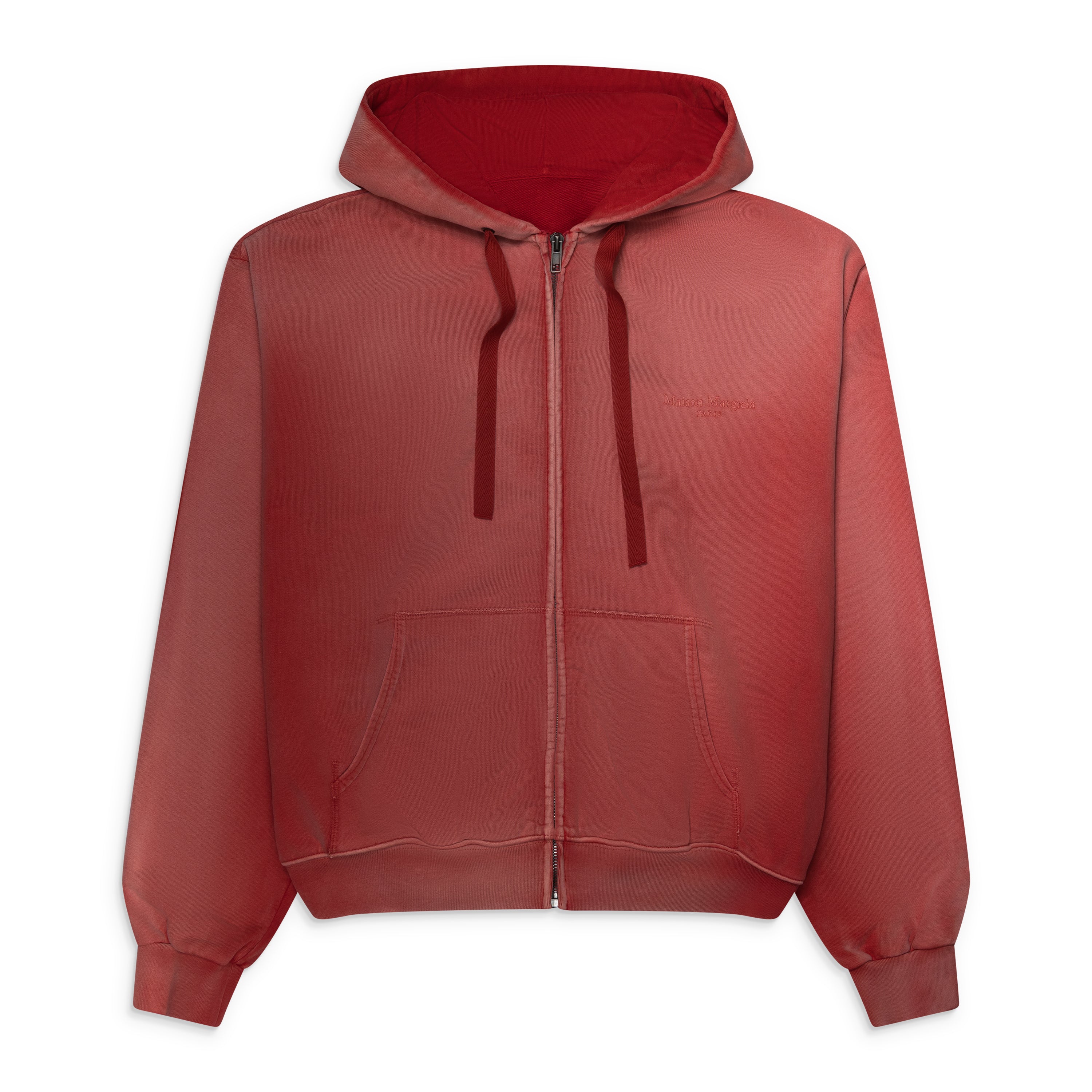 Maison Margiela Vintage Wash Logo Zip Up Hoodie Red