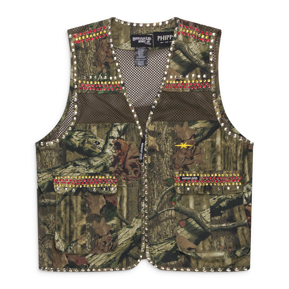 PHIPPS Vintage Camo Vest W/ Crystal Stud Treatment Jackets Green