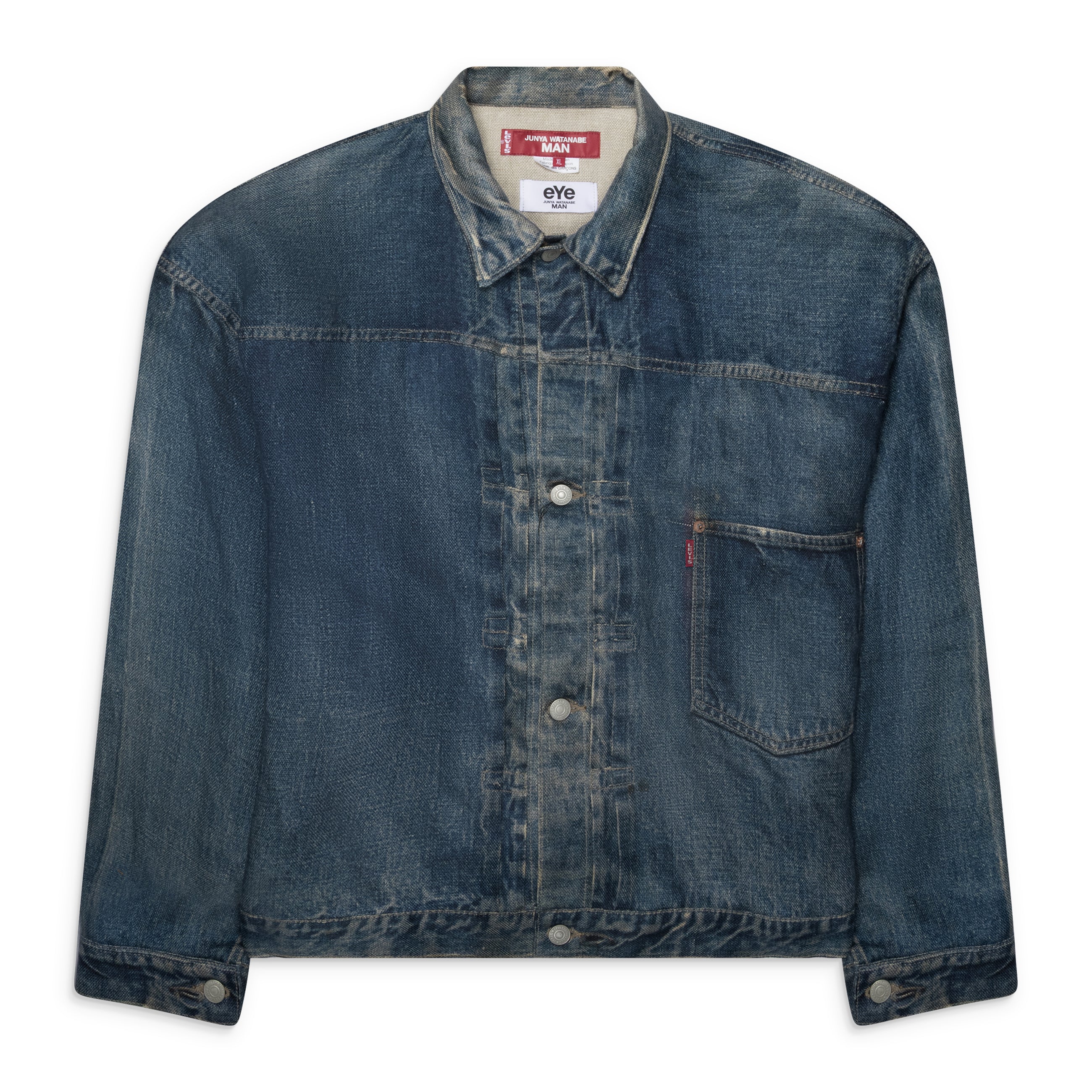 Junya Watanabe Man Levi's Linen Printed Trucker Jacket Blue