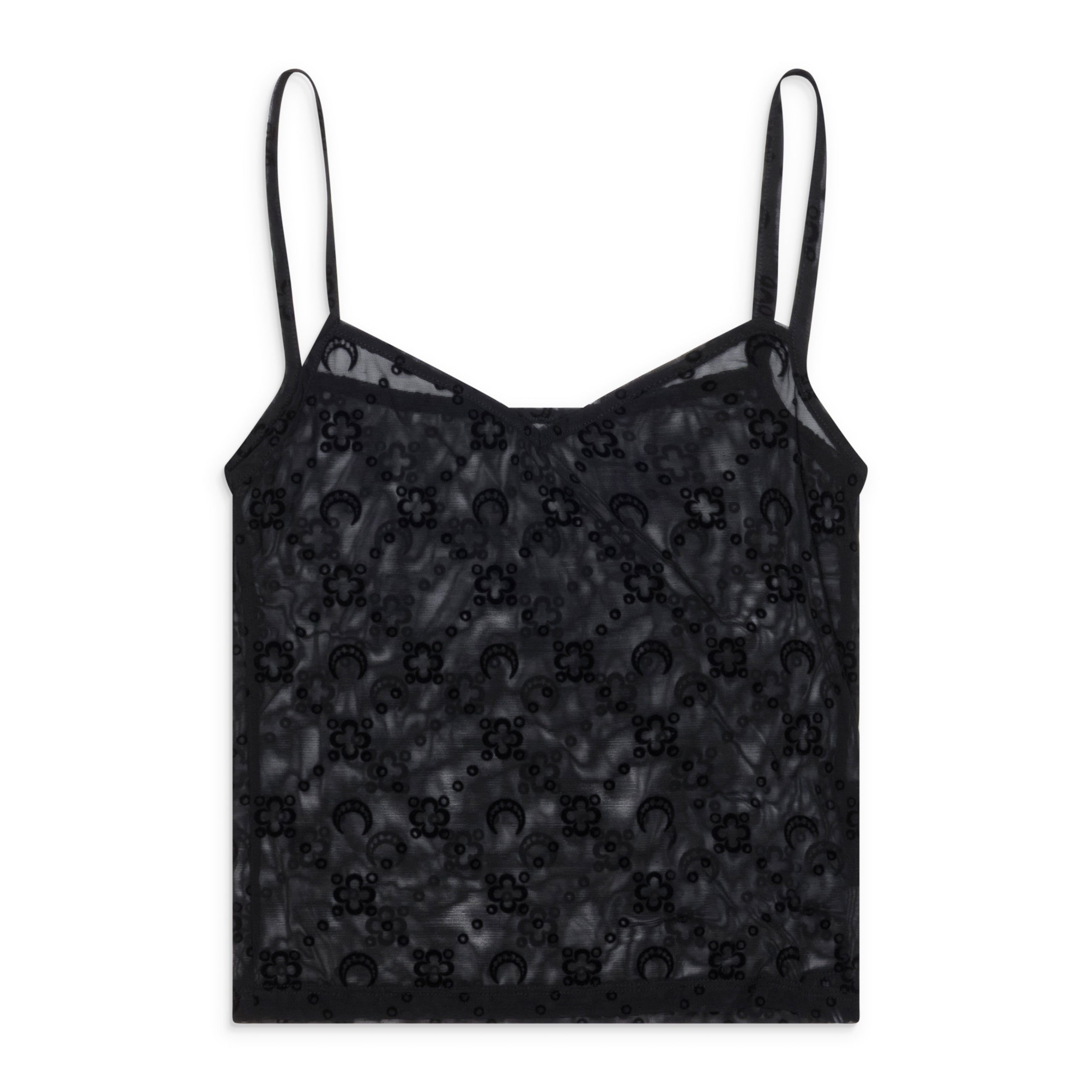 Marine Serre Moonogram Mesh Flock Straps Top Black