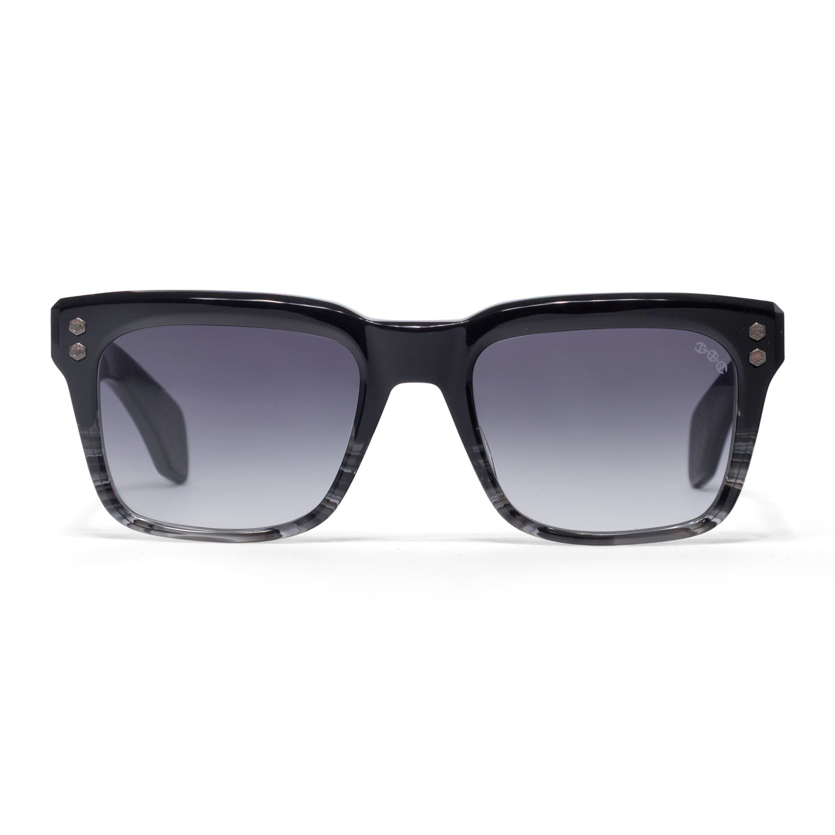 Hoorsenbuhs Model V Eye Wear Black/Grey Tortoise Fade Frame-Sterling Silver Trim/Hardware-Smoke Gradient Lens-Alternative Fit Multicolor