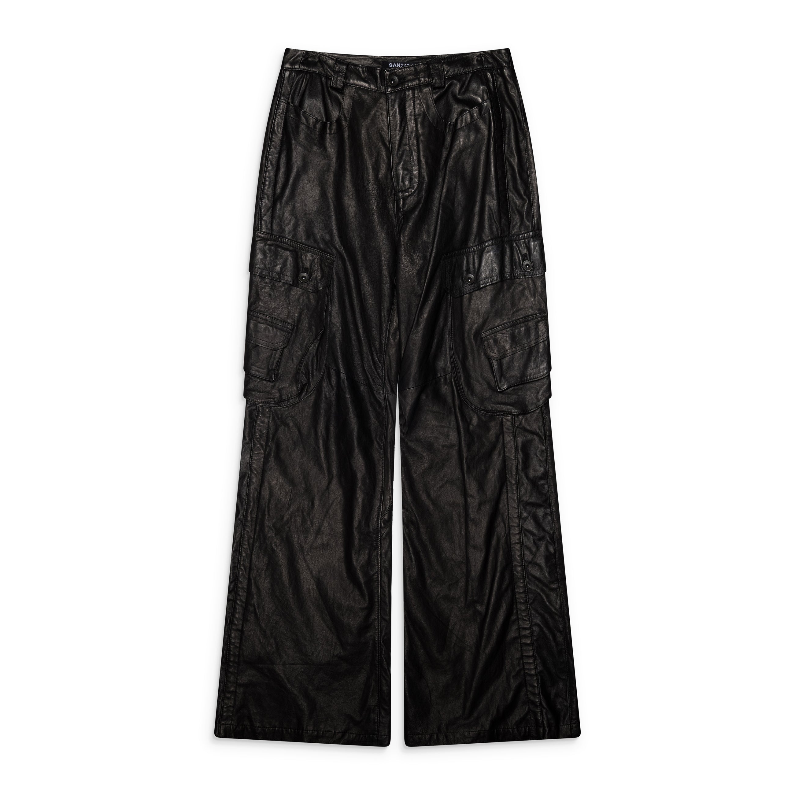 SAN263-1 Cargo Leather Pants Black
