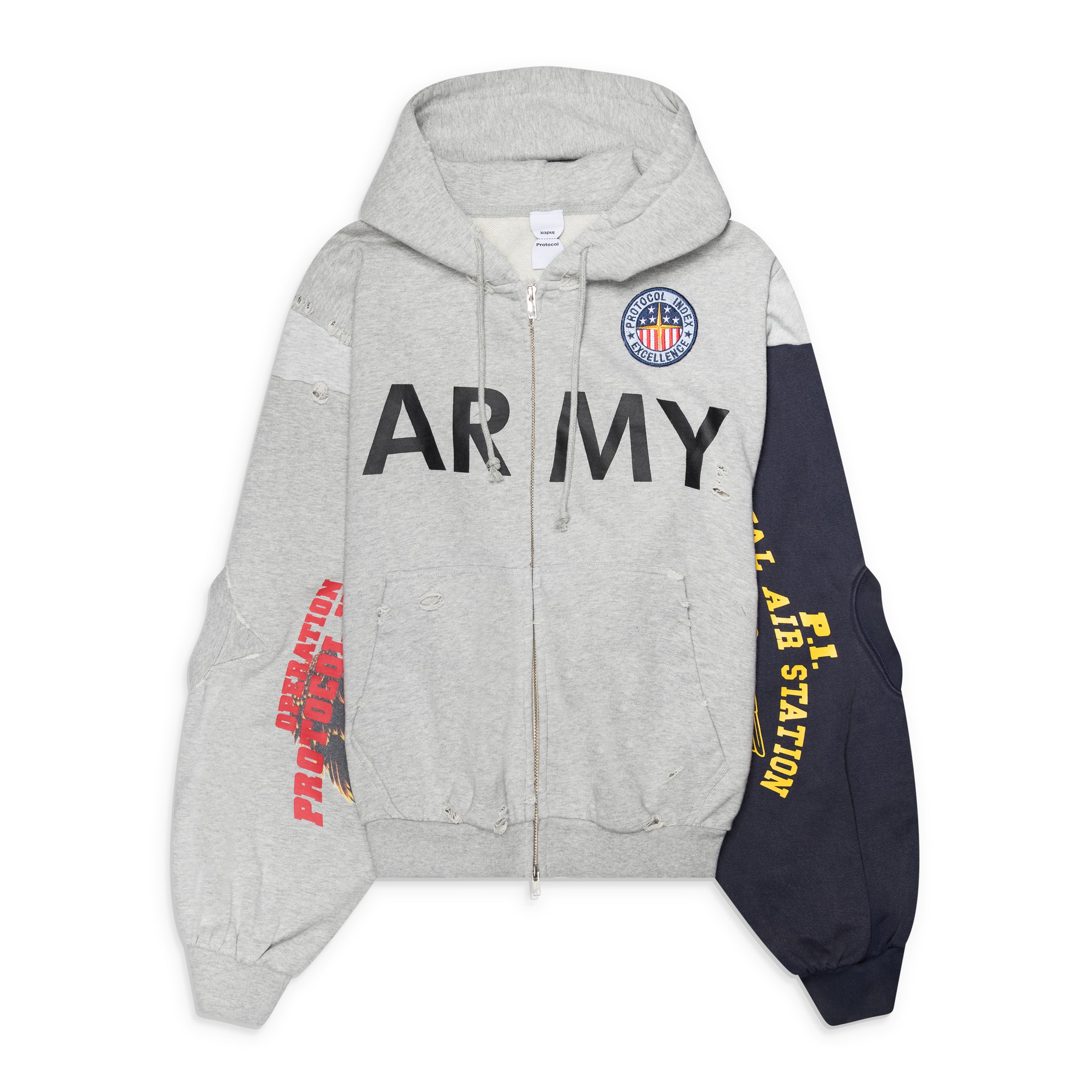 Protocol Index Reconstructed Zip Hoodie Grey