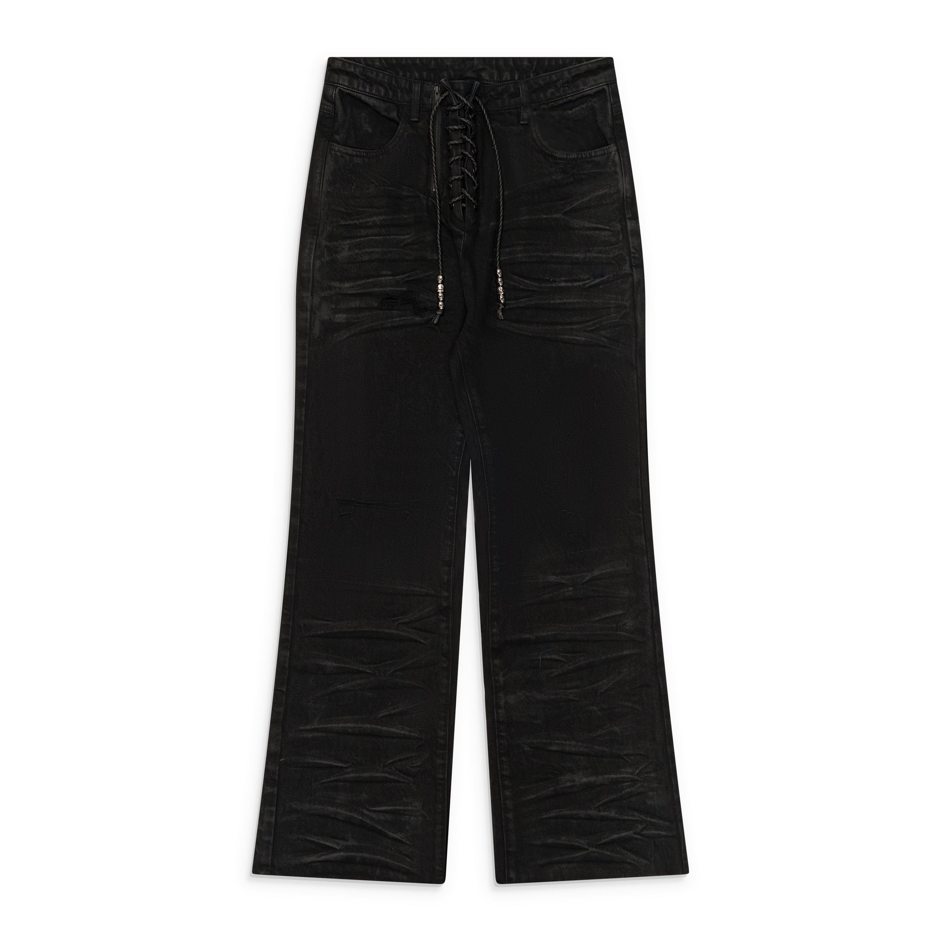 Troubled Waters デニムパンツ Troubled Waters Lace Up Jeans Black – ESSXNYC