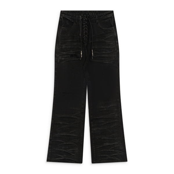 パンツ Troubled Waters LACE UP JEANS /WAXED BLK Troubled Waters Lace Up Jeans Black – ESSXNYC