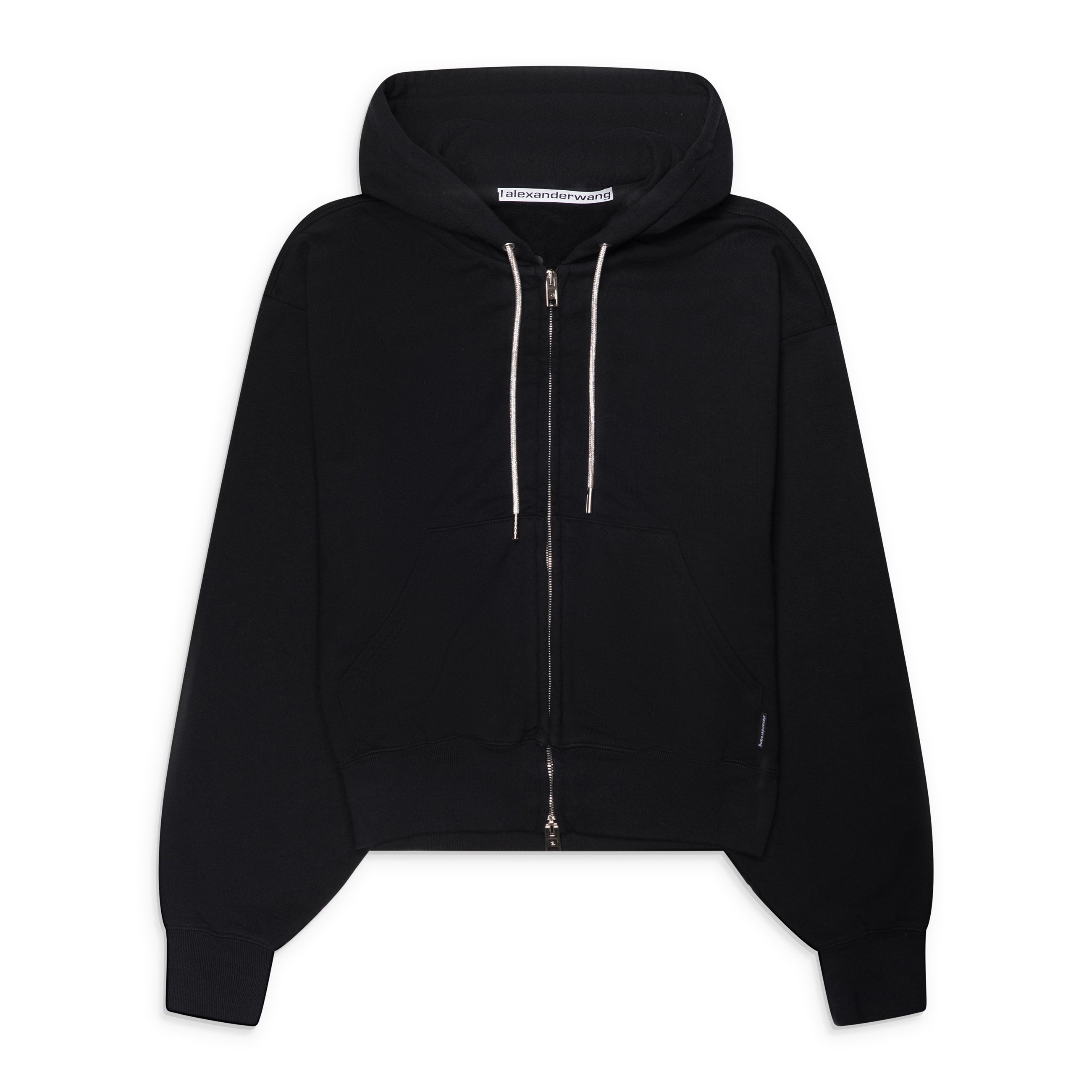 Alexander Wang Zip- Up Hoodie W/ Rhinestone Drawcord Black