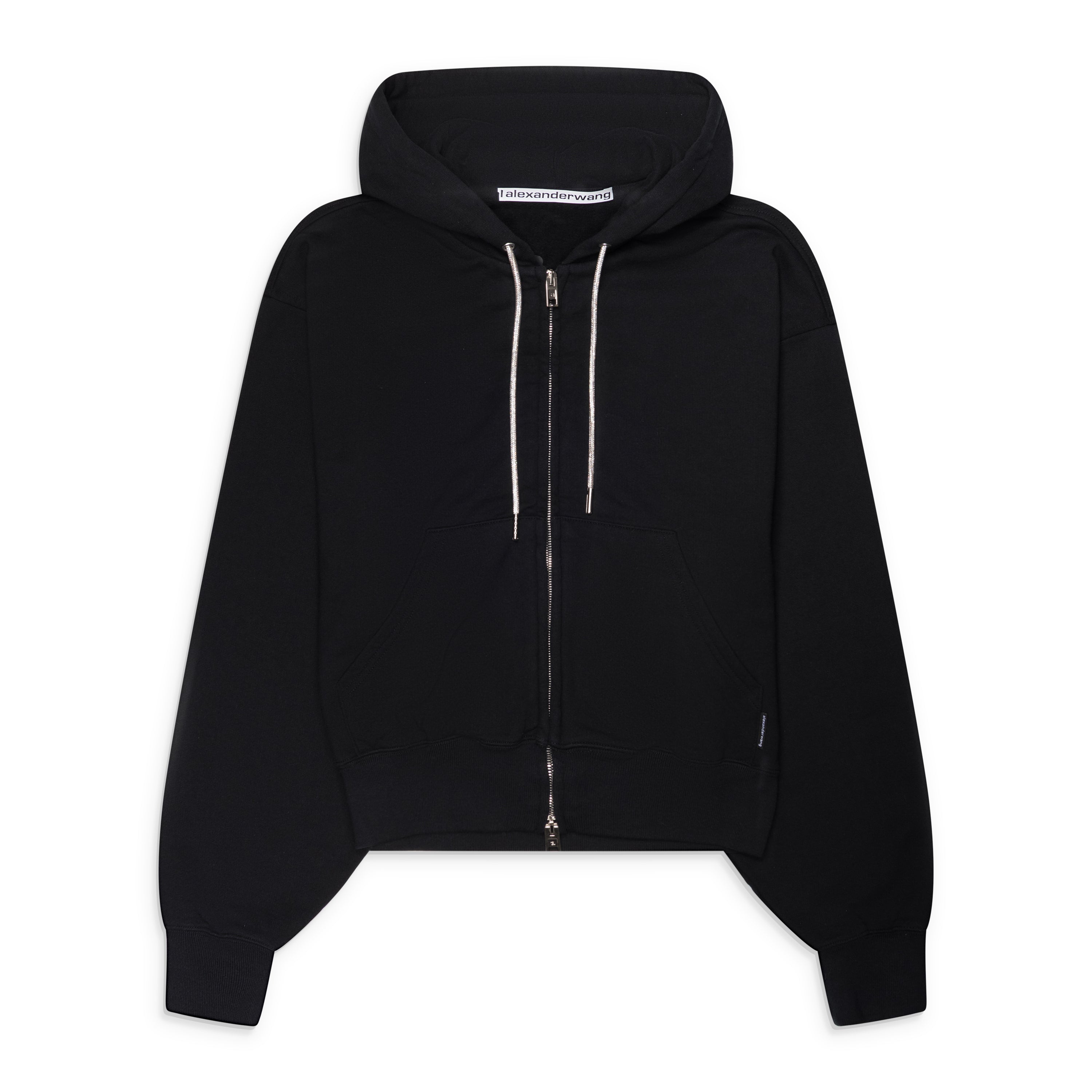 Alexander Wang Zip- Up Hoodie W/ Rhinestone Drawcord Black