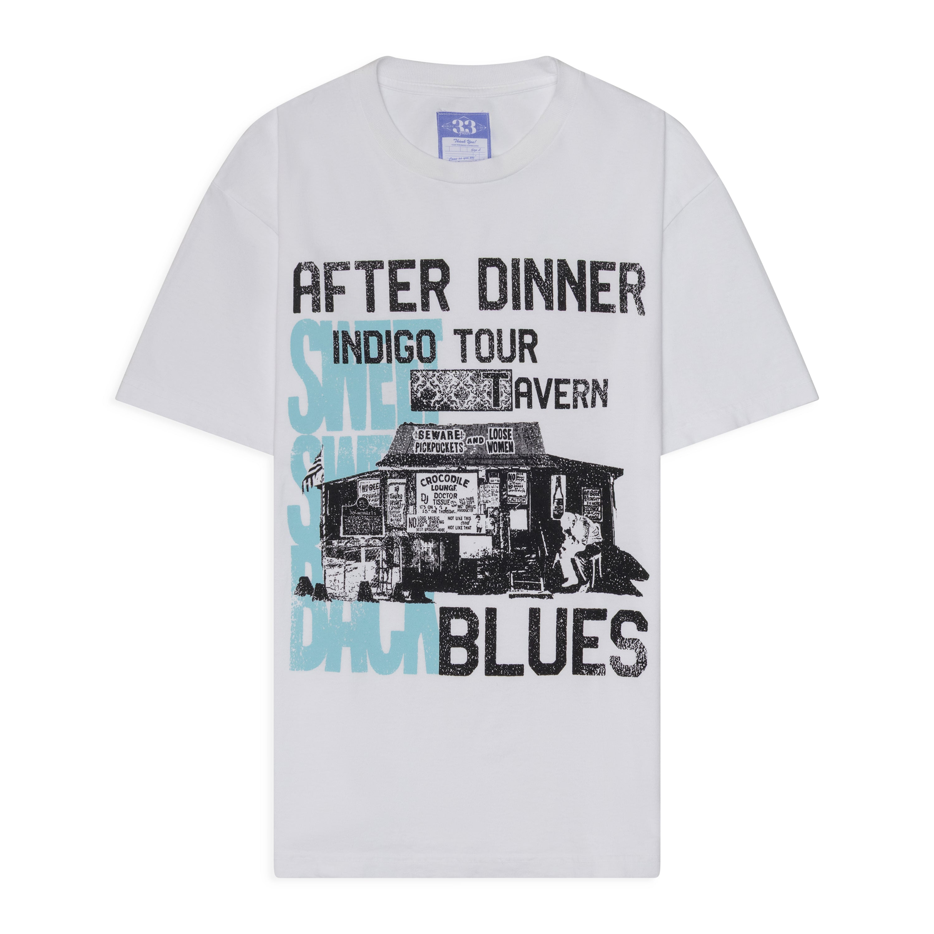 Thirty Three Plus Sweet Sweet Back Tee White + Blue