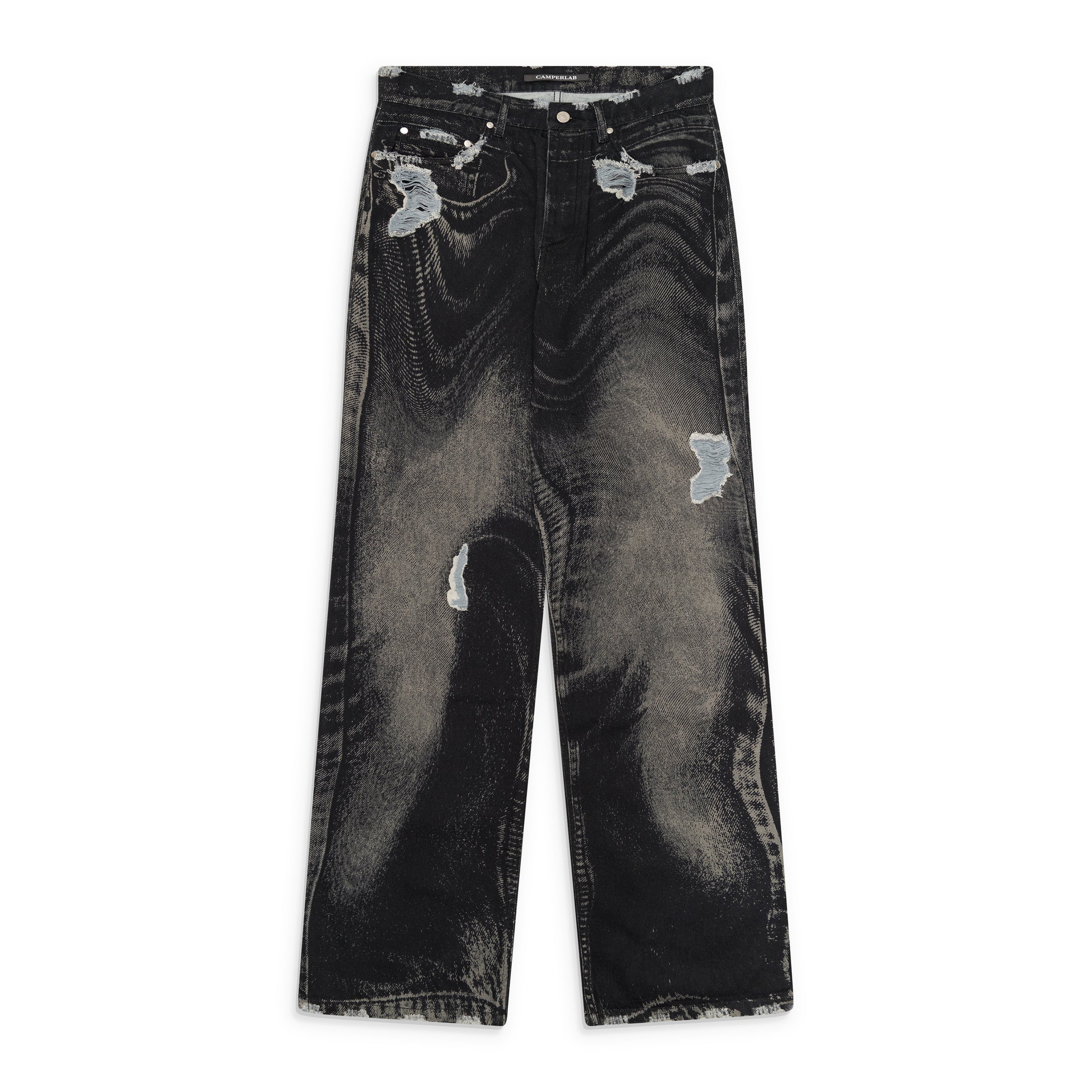 Camper Lab Distorted Print Distressed Denim Jeans Black