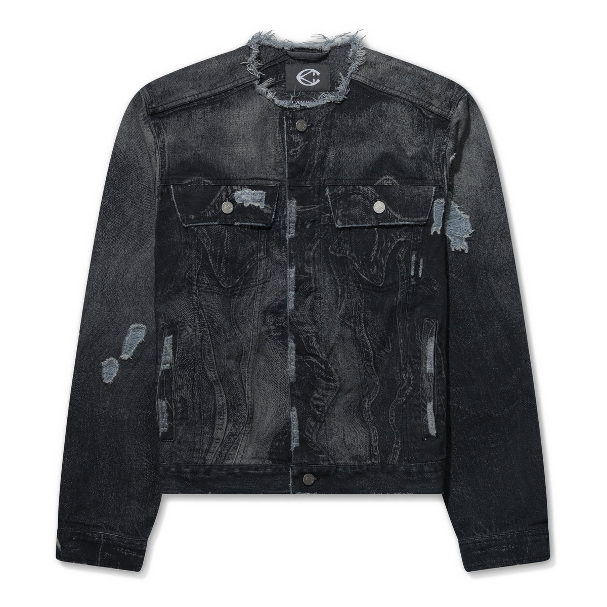 Camper Lab Distorted Print Distressed Denim Jacket Black