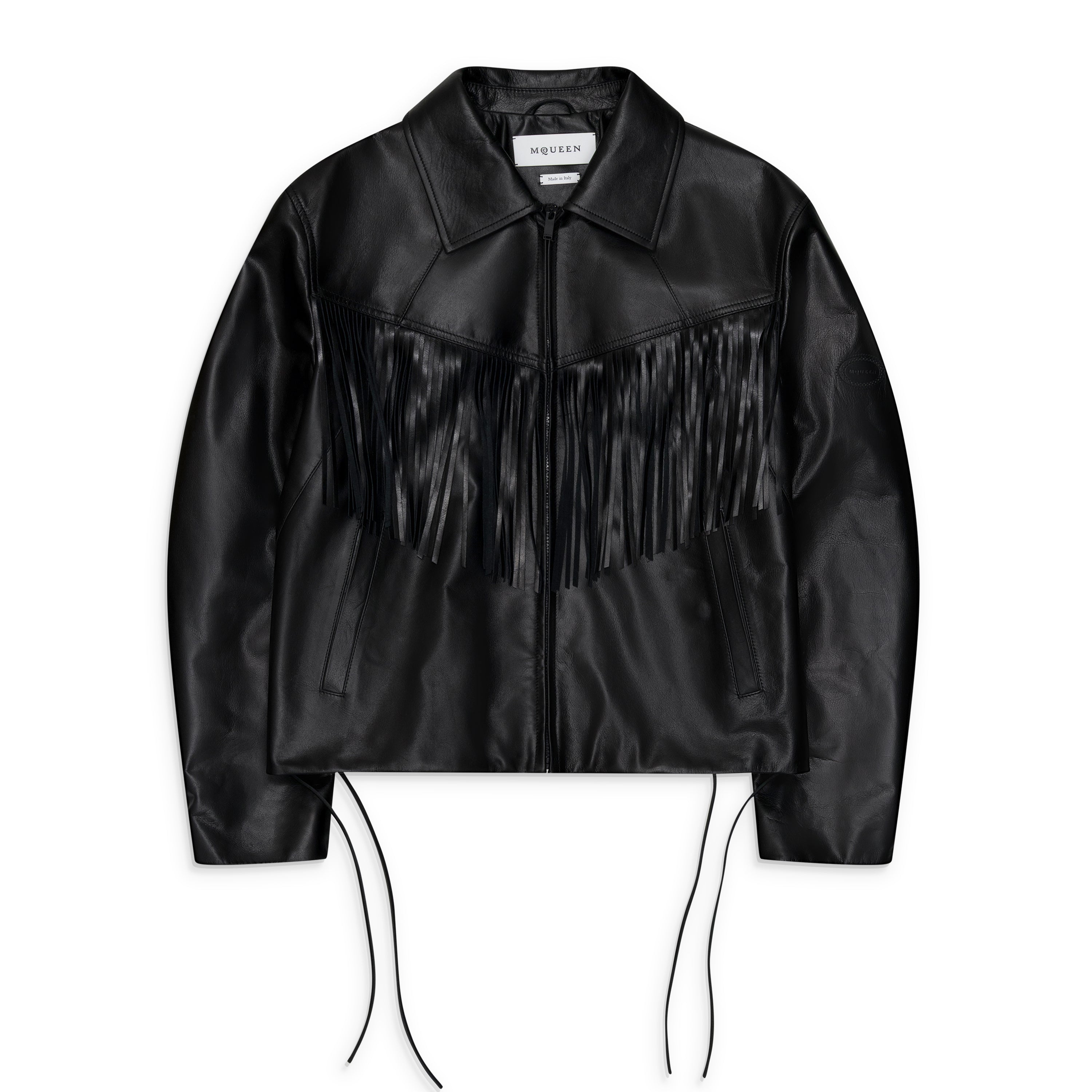 Alexander McQueen Fringed Leather Jacket Black