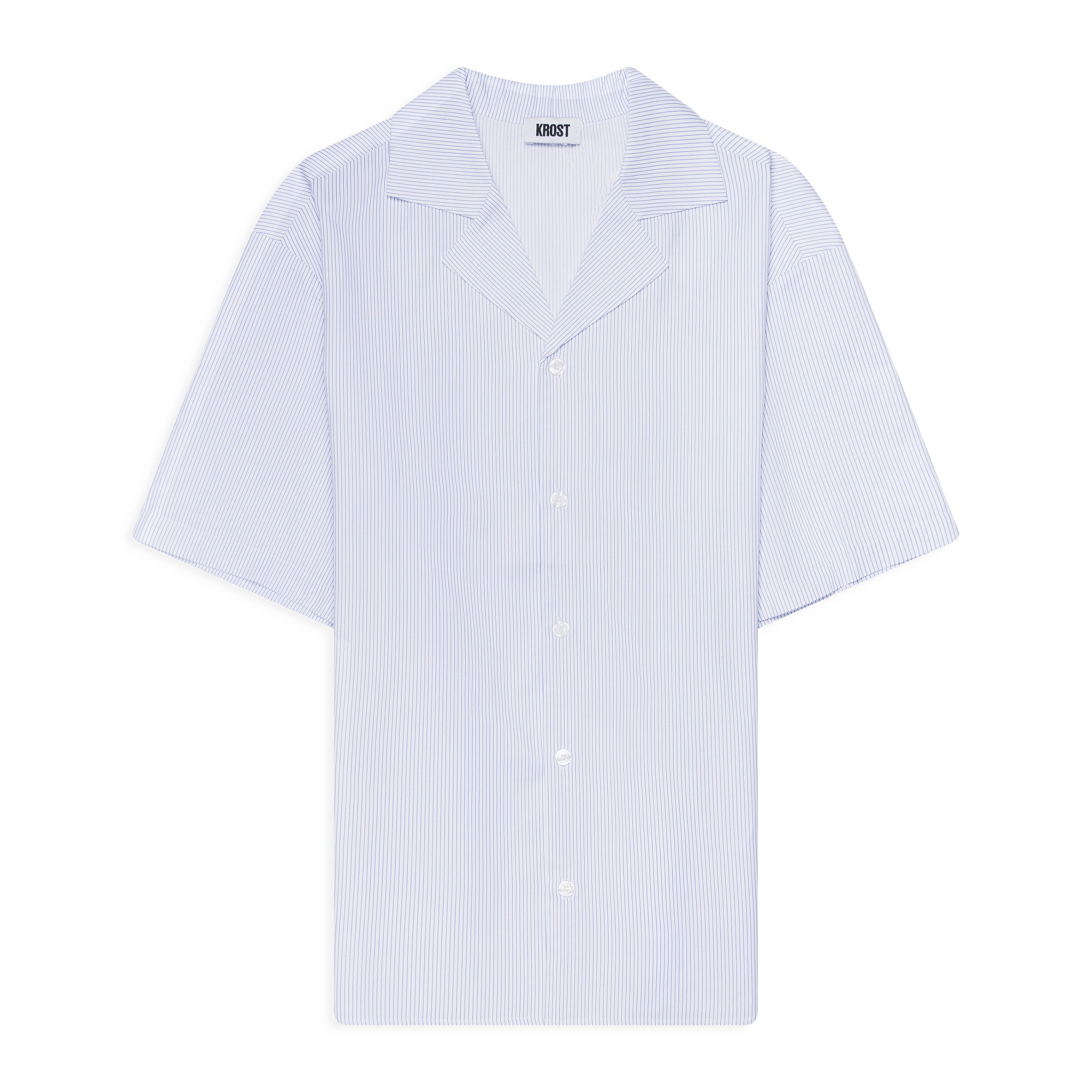 Krost Cotton Stripe Bowling Shirt Blue
