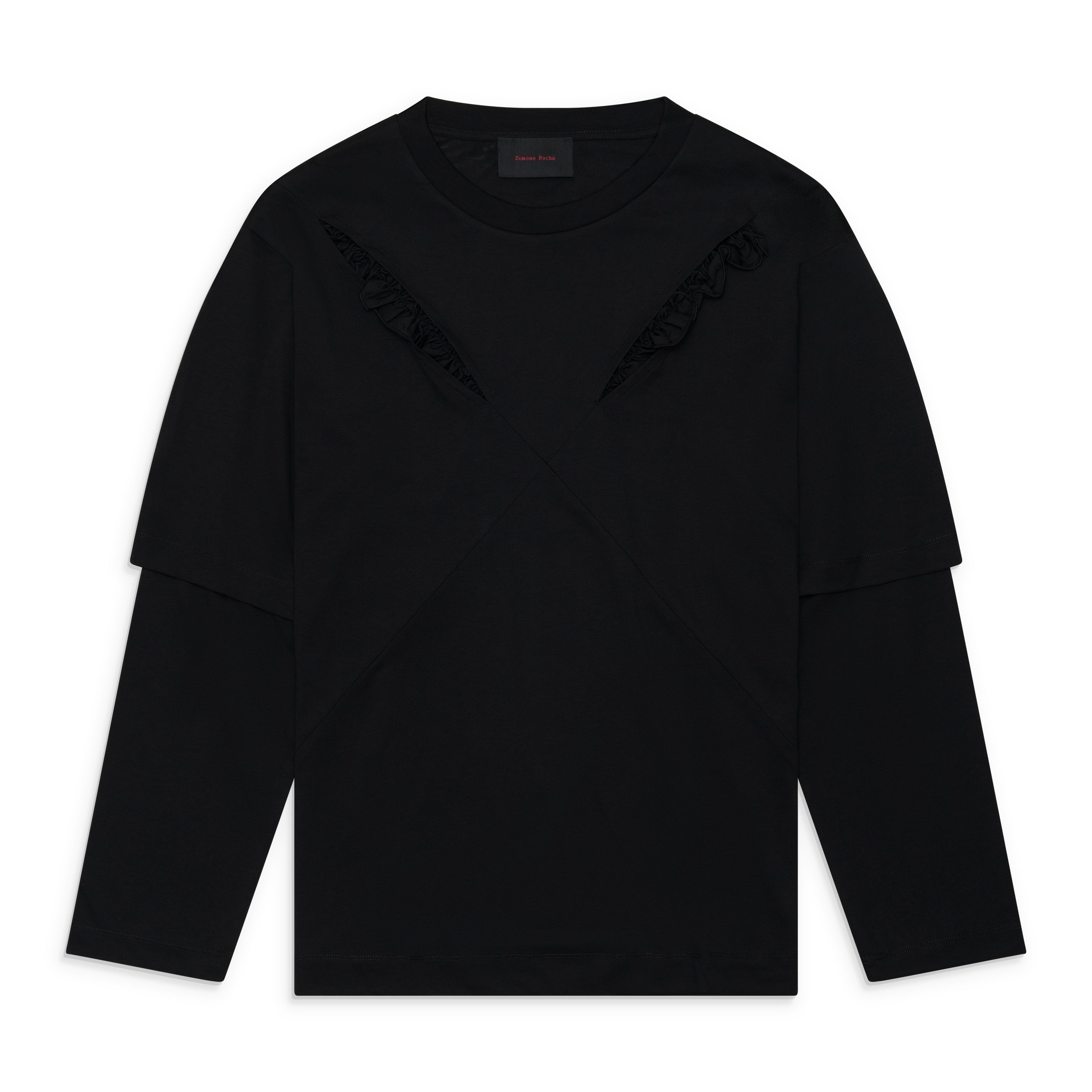 Simone Rocha Ruffle Slash Layered Long Sleeve T-Shirt Green