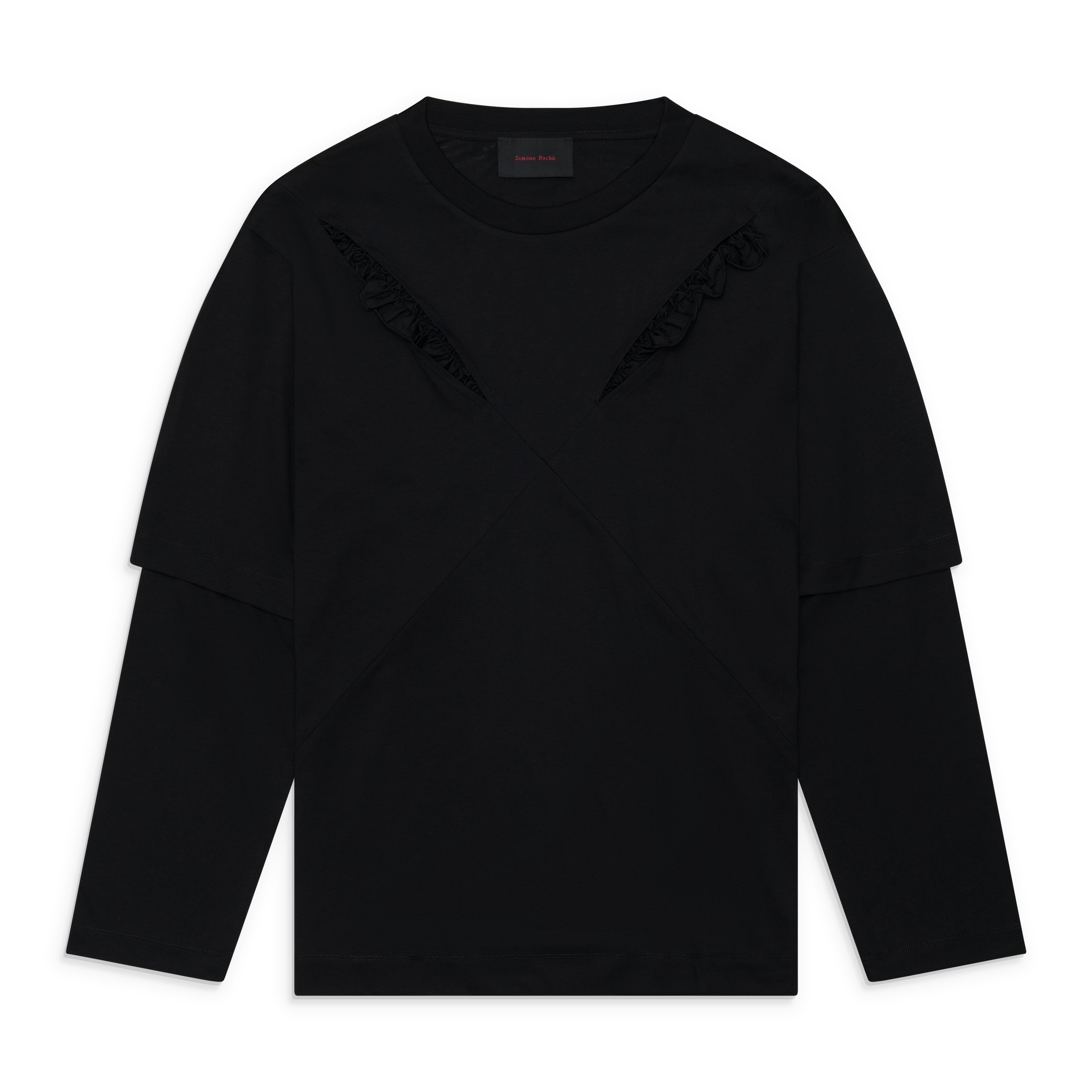 Simone Rocha Ruffle Slash Layered Long Sleeve T-Shirt Green
