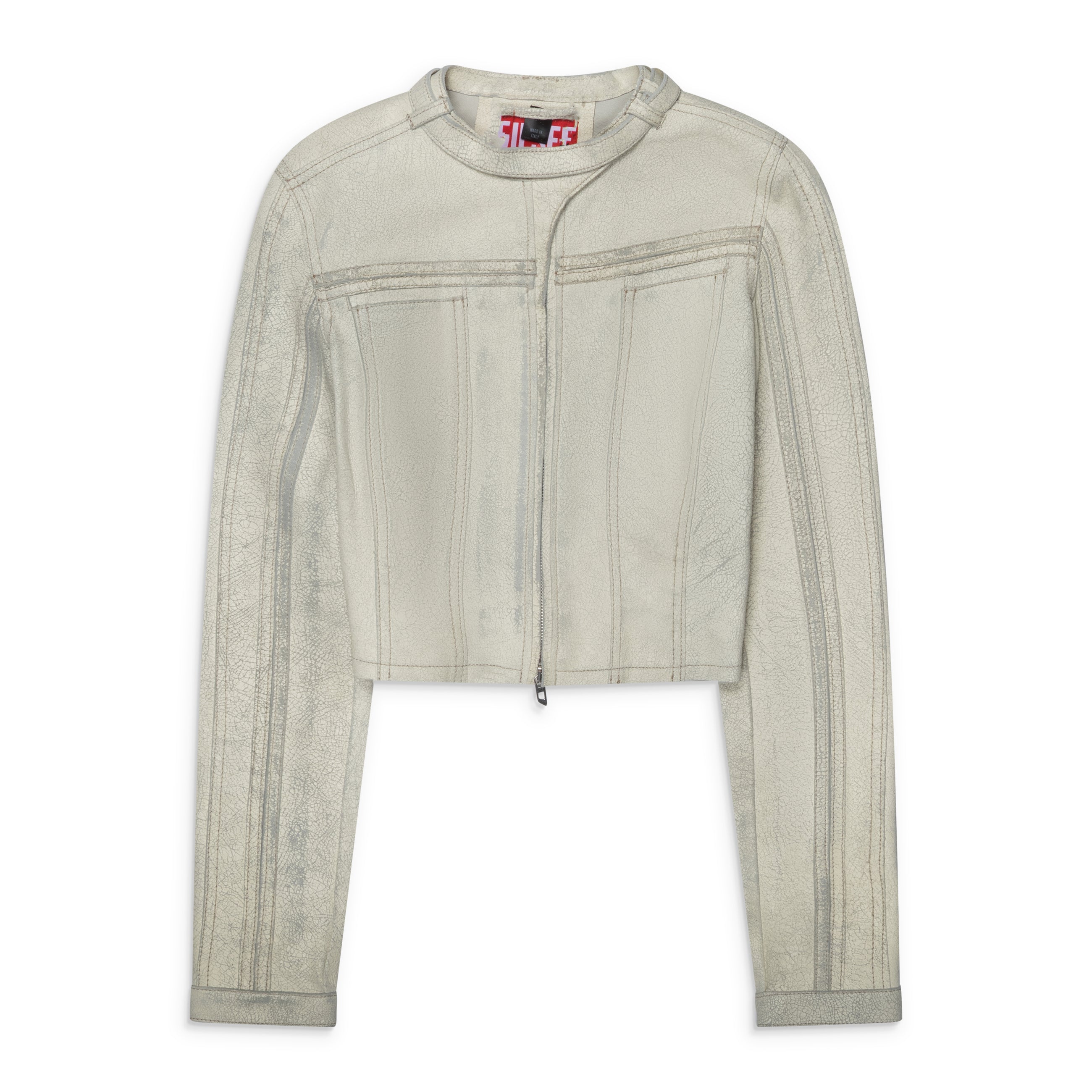 Diesel Treated Leather Cropped Jacket White
