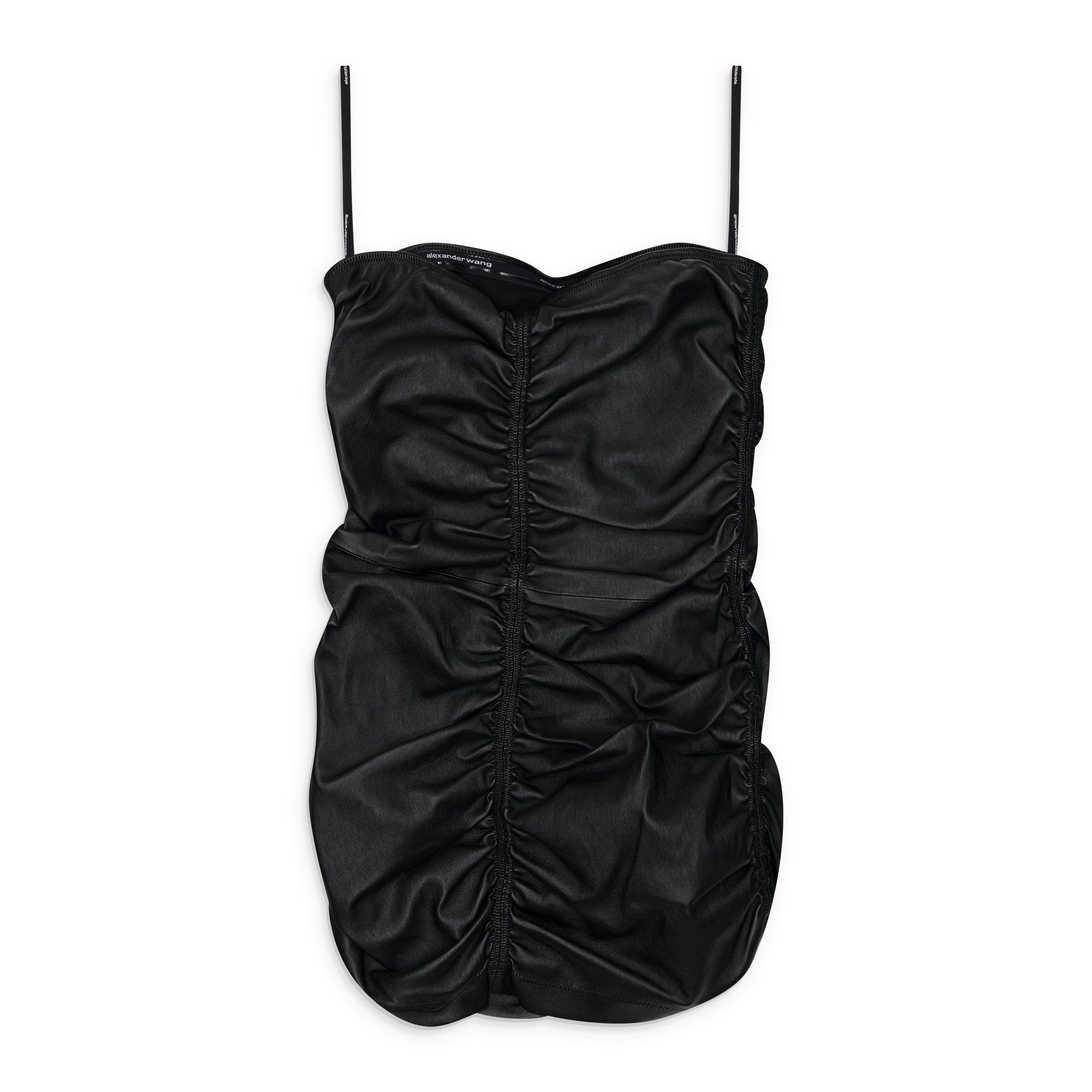 Alexander Wang Ruched Mini Leather Tube Dress Black
