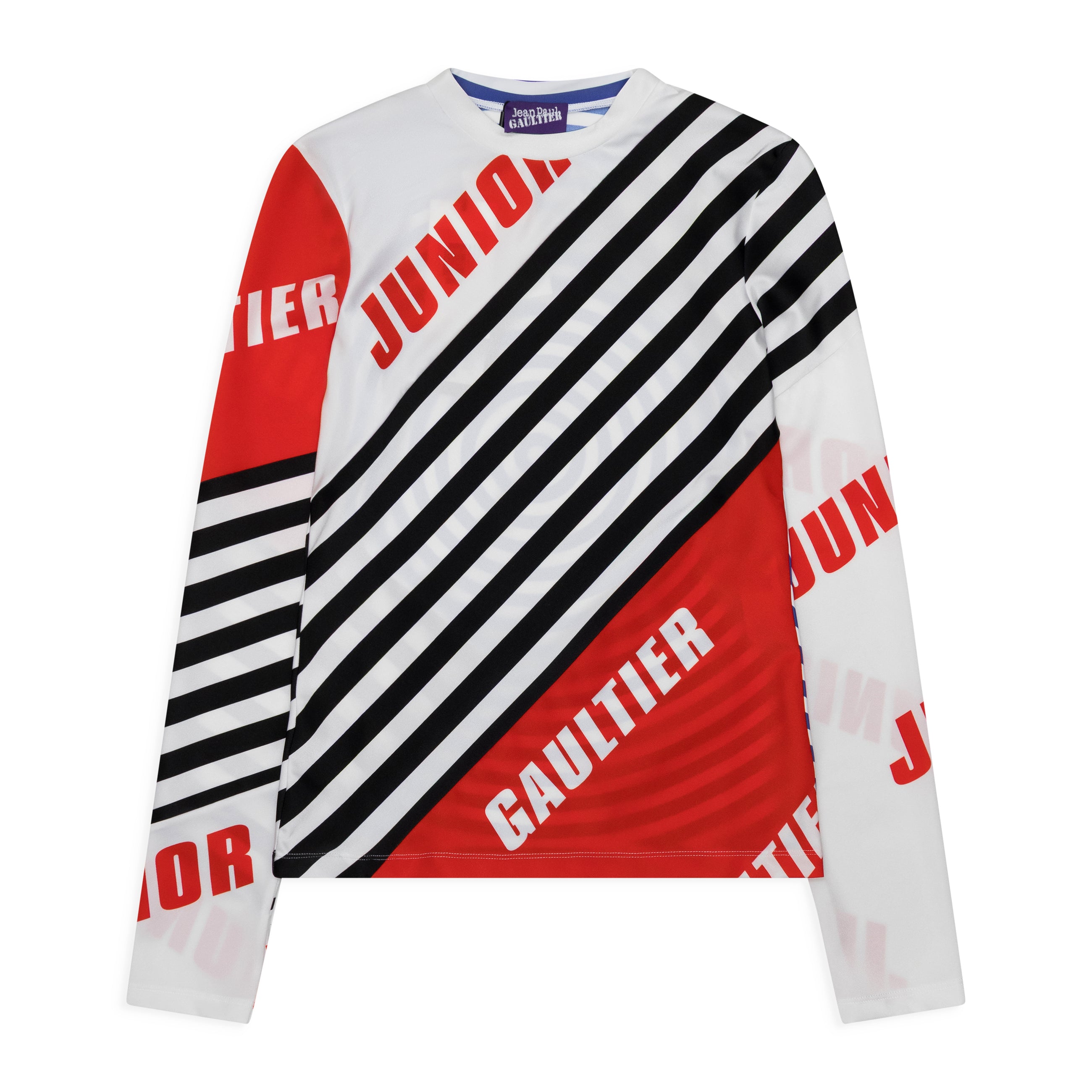 Jean Paul Gaultier Stretch Jersey Crew Neck Printed "Junior Gaultier" Logo Multicolor