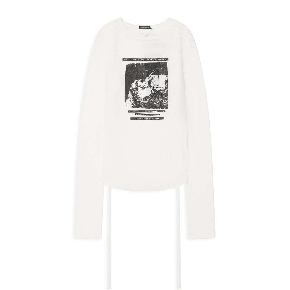 Ann Demeulemeester Dot Wrinkled Cropped Long Sleeves Top With "Dust Of Memory" Print White