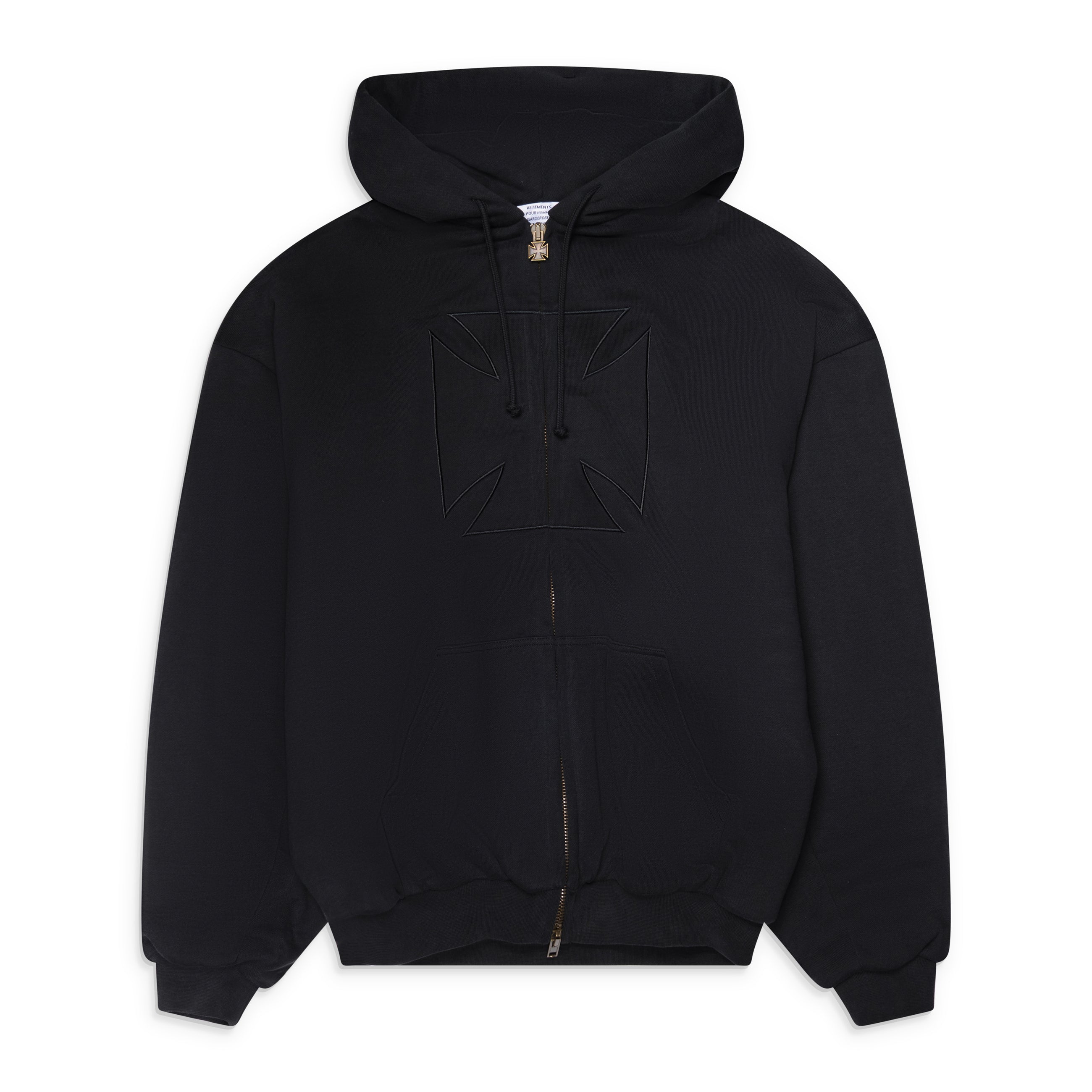 Vetements Embroidered Cross Padded Zip-Up Hoodie Black