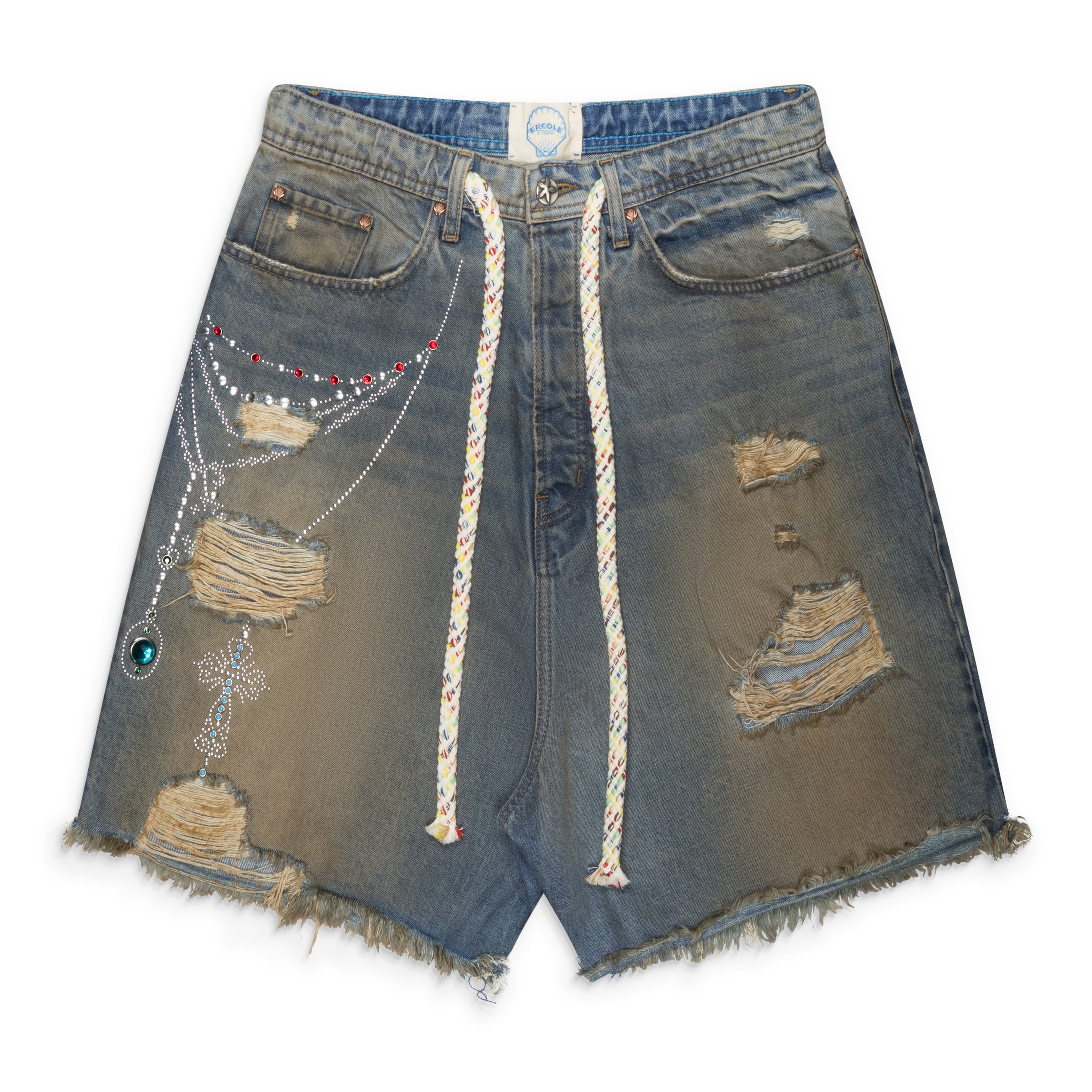 Ercole Studio Victorian Chain Denim Shorts Blue