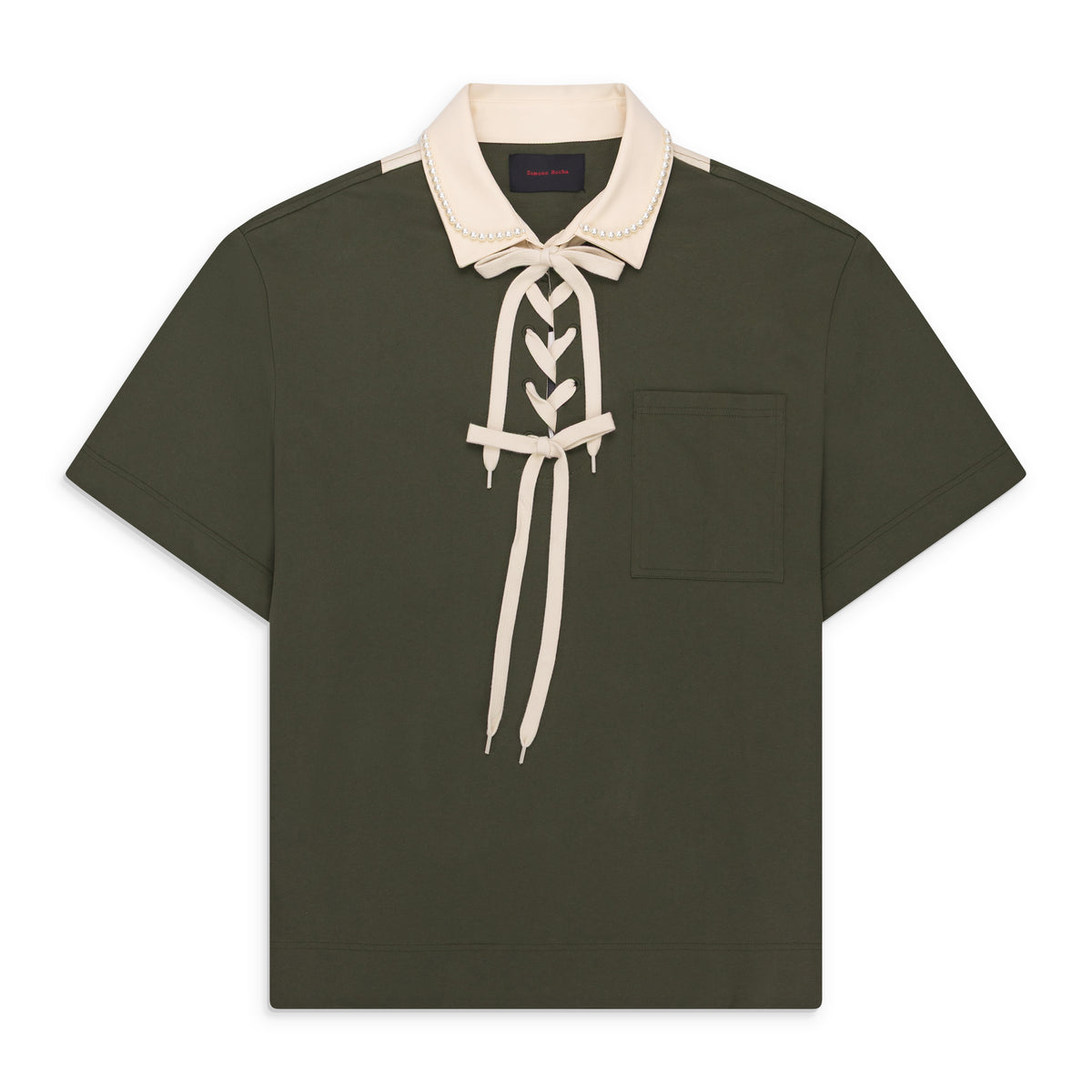 Simone Rocha Lace Up Rugby Polo W/ Emb Green