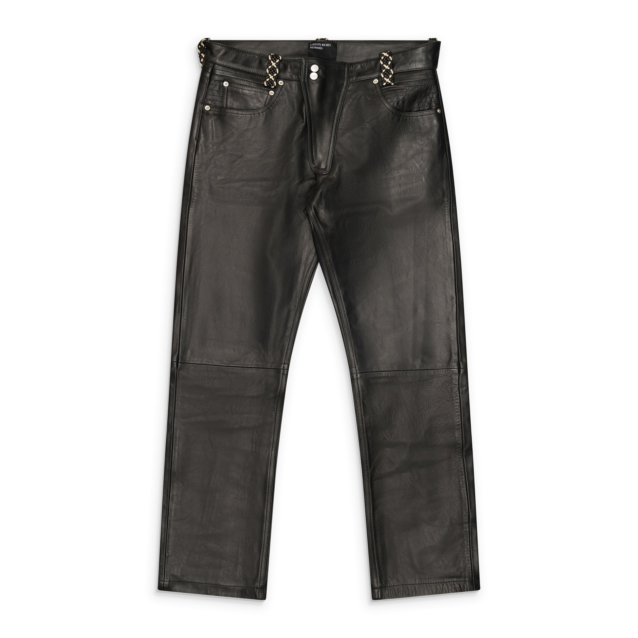 Enfants Riches Deprimes Moto Fly Straight Leg Leather Jeans Black