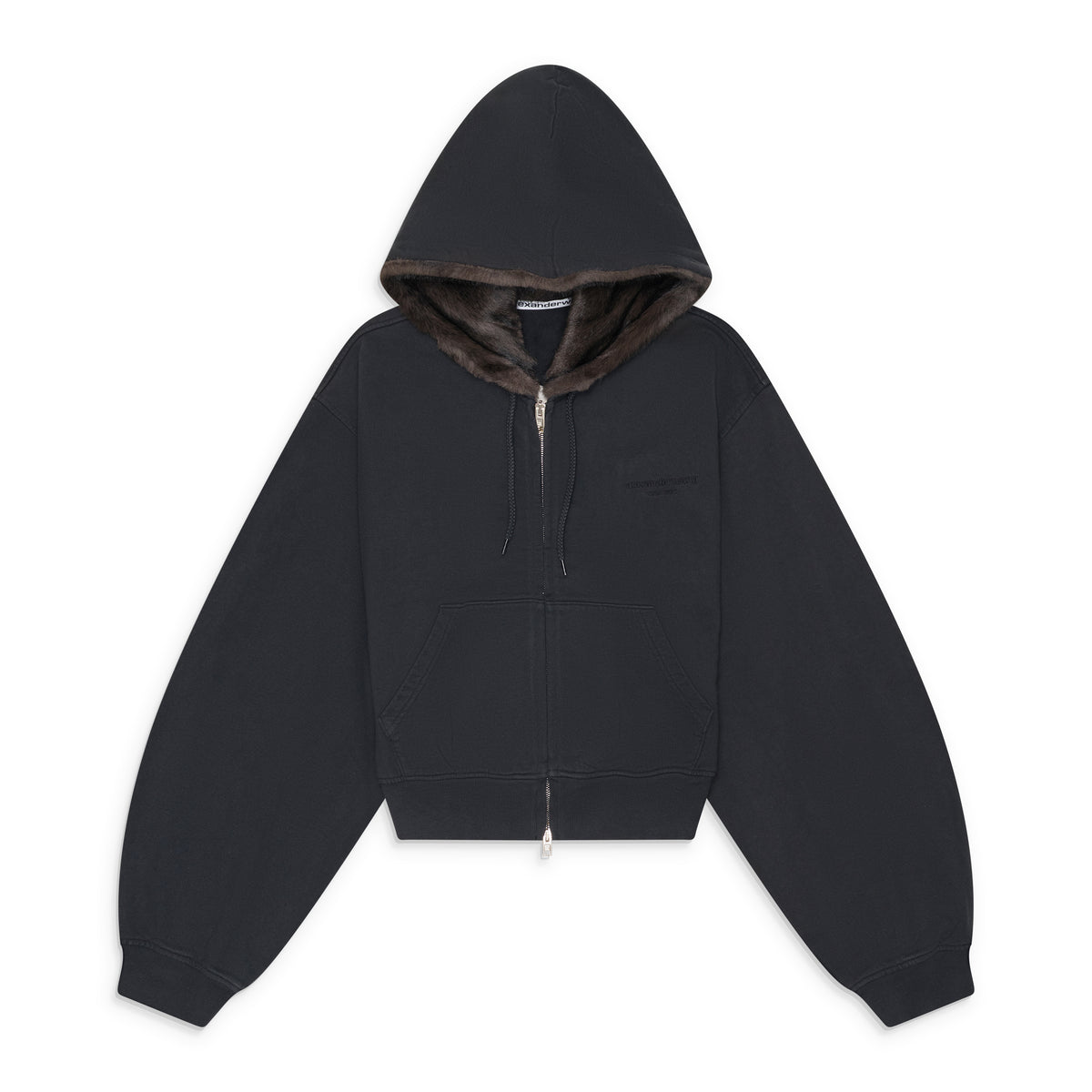 Alexander Wang Zip-Up Hoodie W/ Faux Fur Hood Black