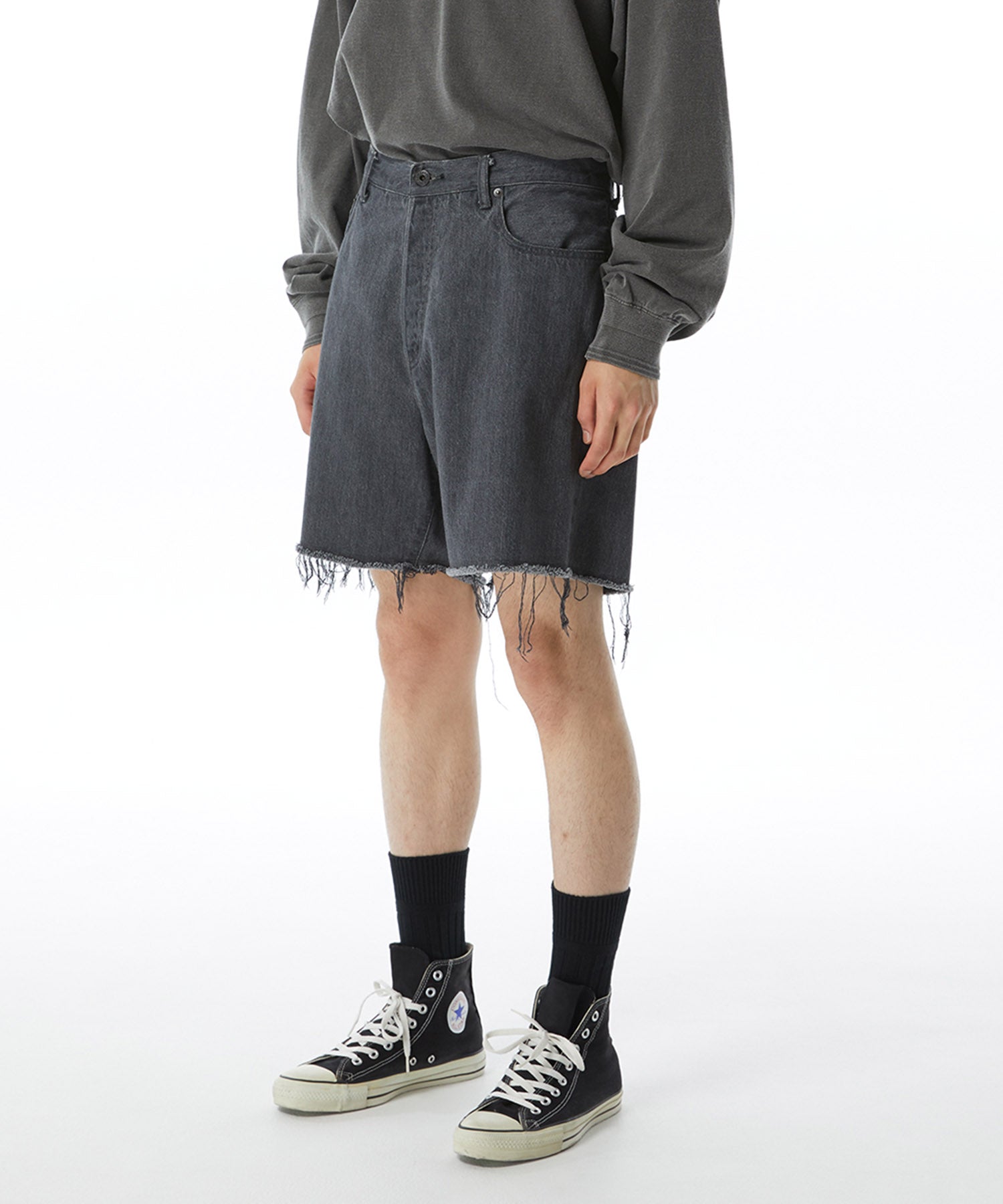 Kuro Crossed Denim Shorts Black