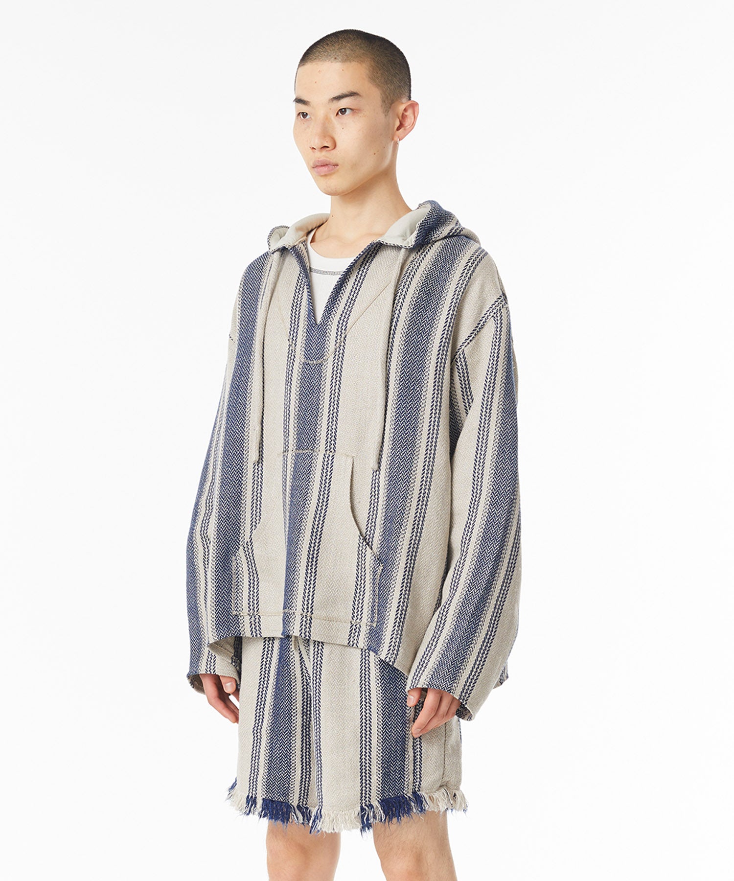 Kuro Stripe Linen Mexican Parka Indigo